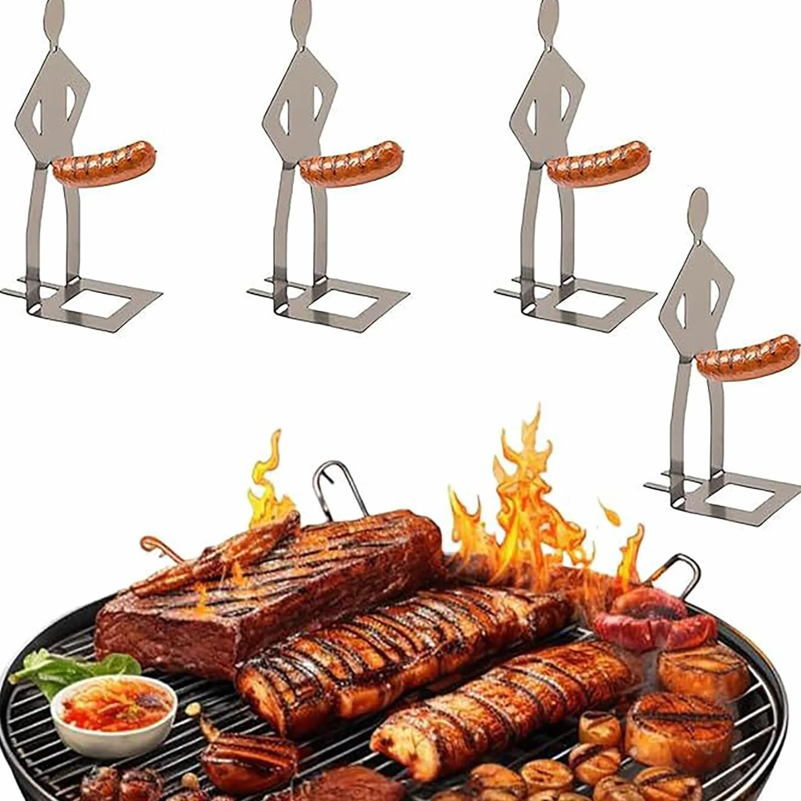 Zabawne hot dogi stojak, 3 szt. uchwyt na kiełbasę ze stali nierdzewnej do grillowania, akcesoria do grilla na świeżym powietrzu, widelec do grilla