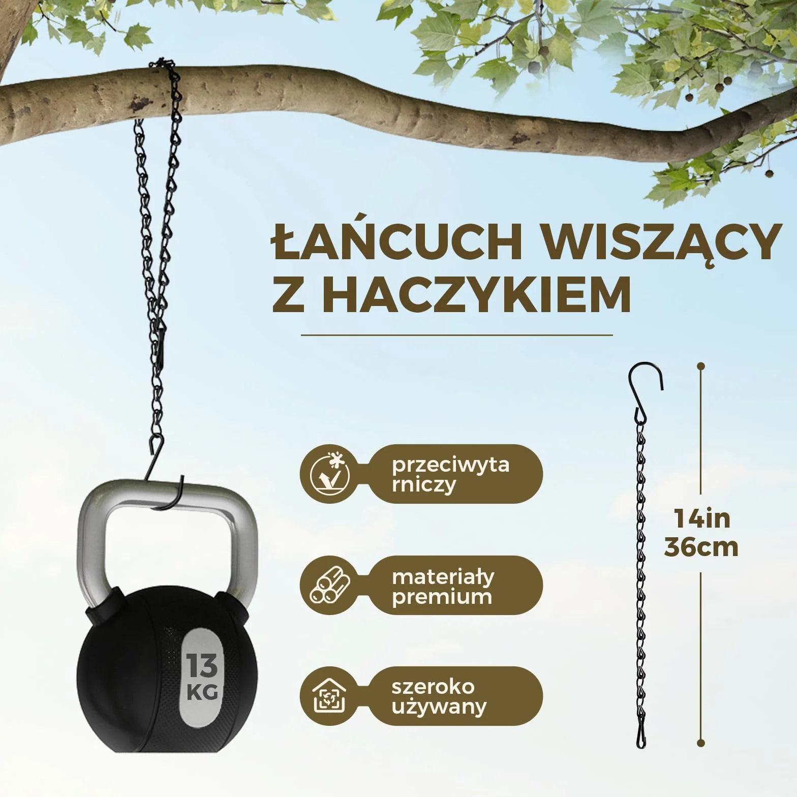 Bamworld 12 Szt. Wieszaków 35 cm Czarne Łańcuchy z Hakami Sufitowymi do Karmników, Donic i Dzwonków Wietrznych na Zewnątrz i Wnętrz
