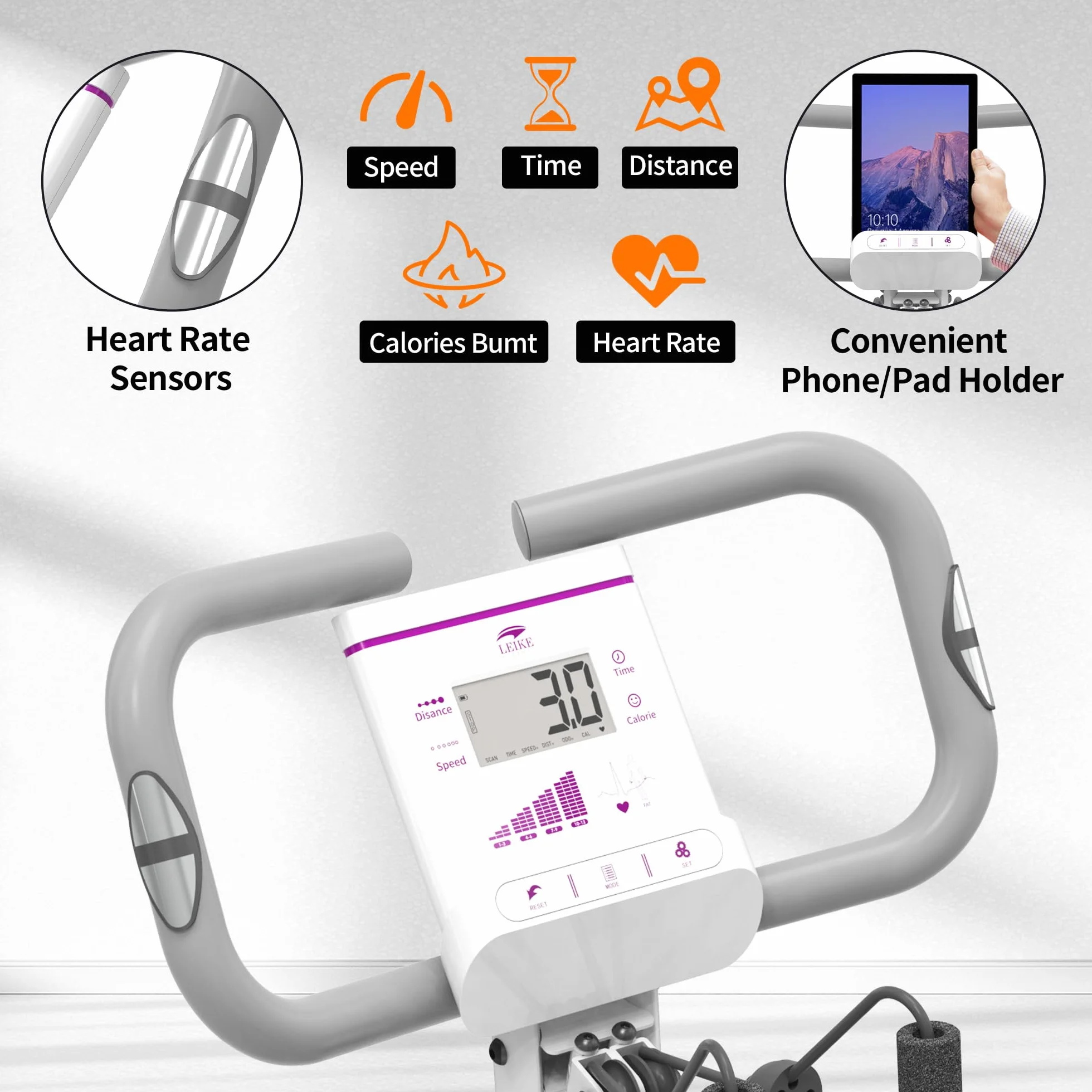 leikefitness Składany rower stacjonarny poziomy rower treningowy z opaskami oporowymi na ramię - czujnik pulsu - monitor LCD i łatwy w montażu rower do jazdy na rowerze stacjonarnym 2280