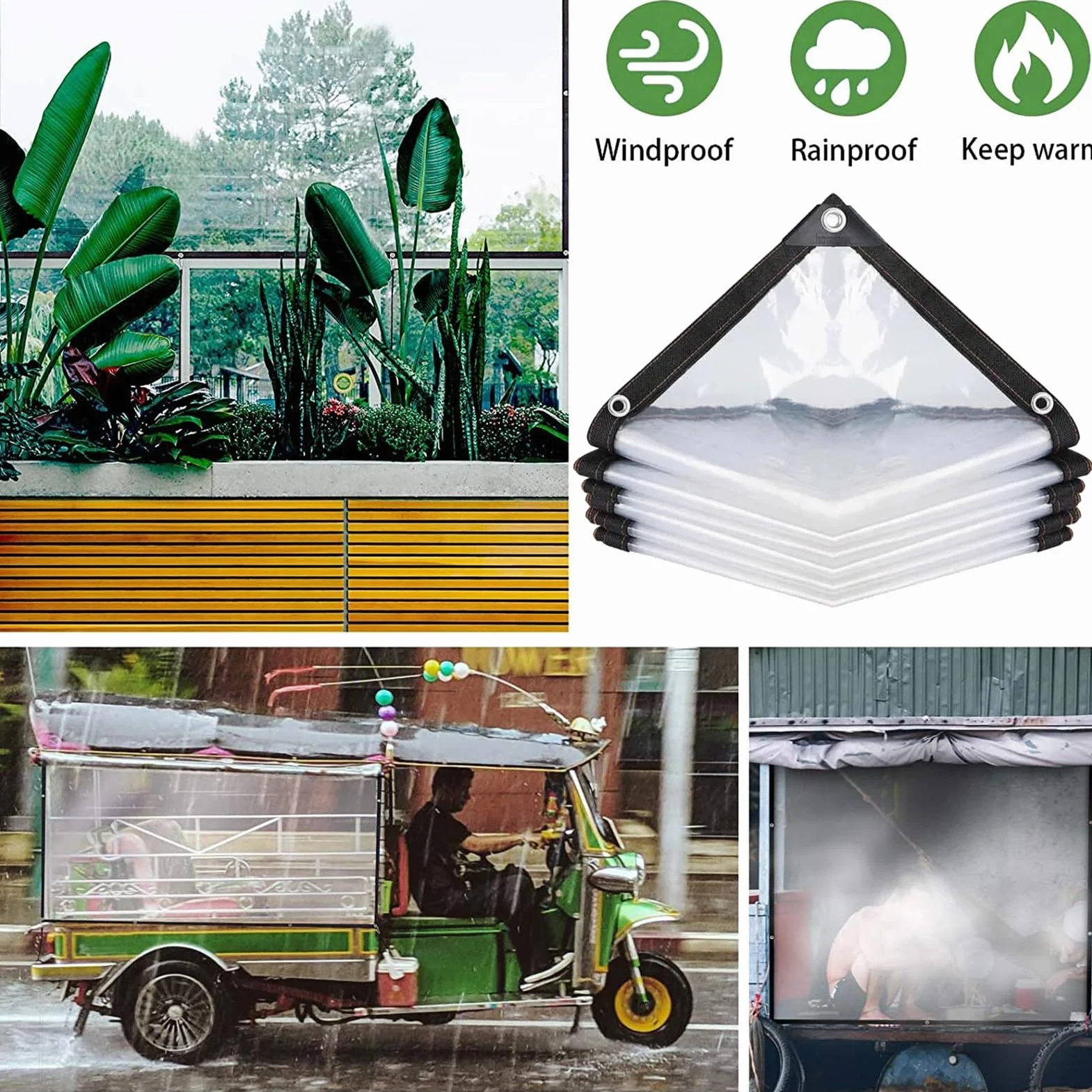 Zewnętrzne Przezroczyste Zasłony Pergola Wodoodporne Panele Boczne Z Oczkami Przezroczysta Plandeka Z Tworzywa Sztucznego, Do Altany, Ogrodów, Konfigurowalny AFGZQ (Color : CLEAR, Size : 6.56x9.84ft