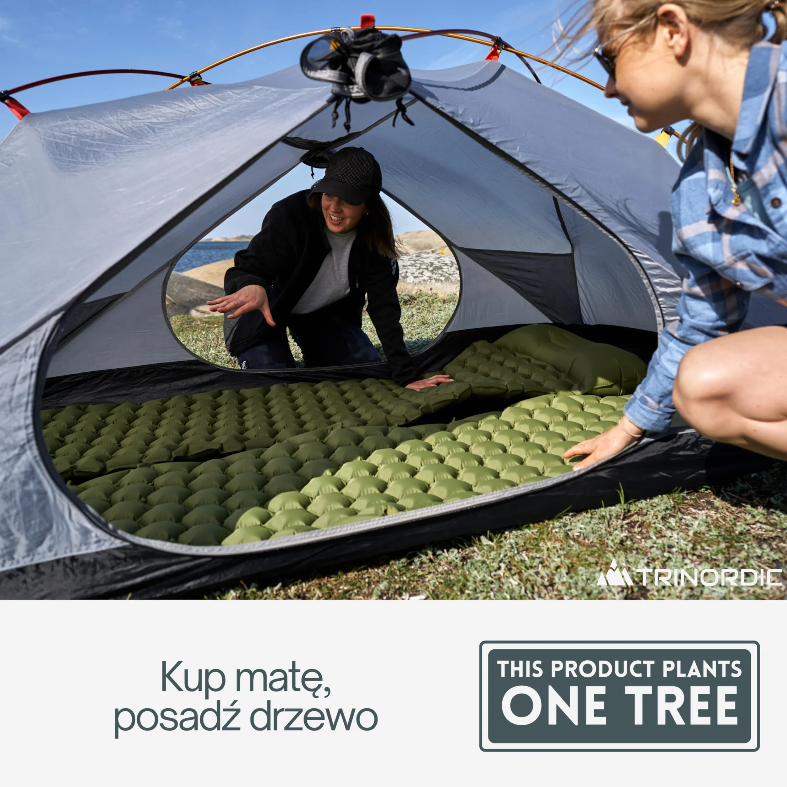 TRINORDIC Nadmuchiwany materac do spania kempingowy składany zielony las