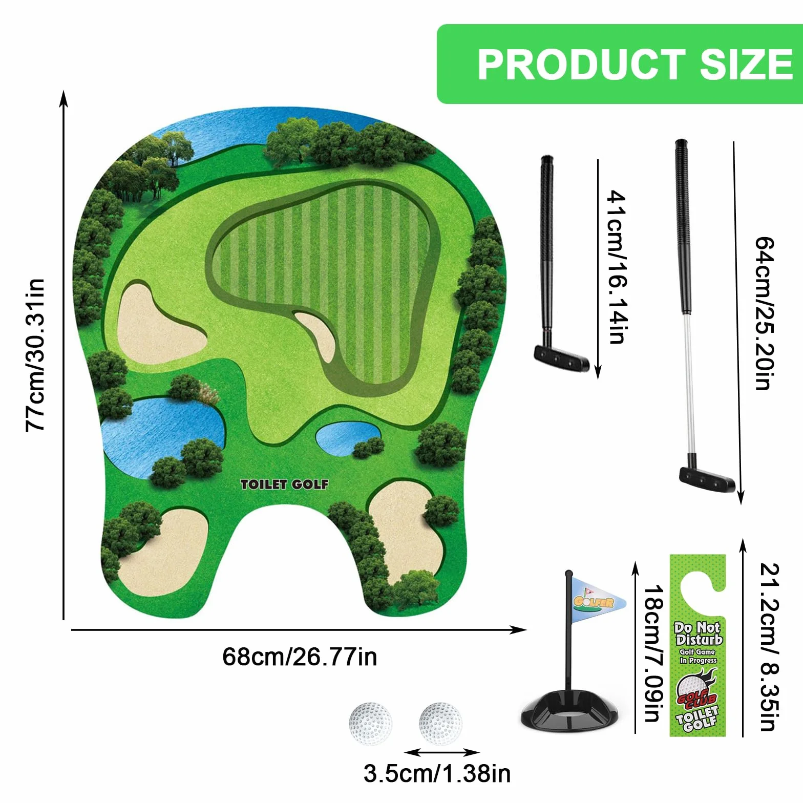 Zestaw prezentowy do golfa toaletowego, mini golf dla mężczyzn, do łazienki, zabawna gra w golfa z kijem golfowym, matą do stawiania, 2 piłkami i zawieszką na drzwi, oryginalny pomysł na prezent na