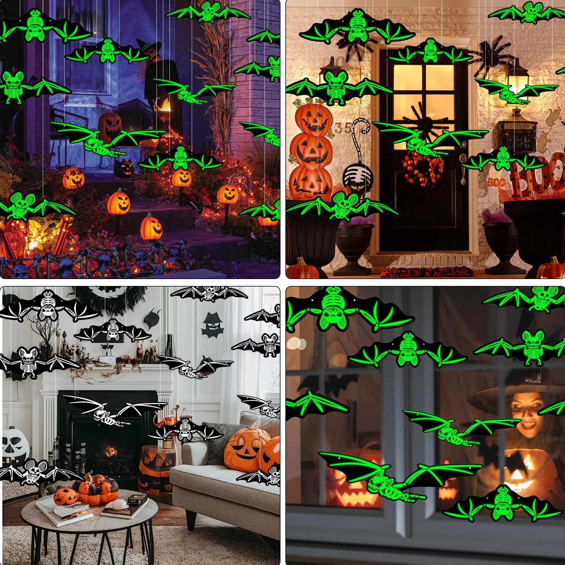 Dekoracja na Halloween, zestaw zewnętrznych dekoracji, 12 sztuk, świecący nietoperz, naklejki ścienne, wodoodpornie, PCW, horror