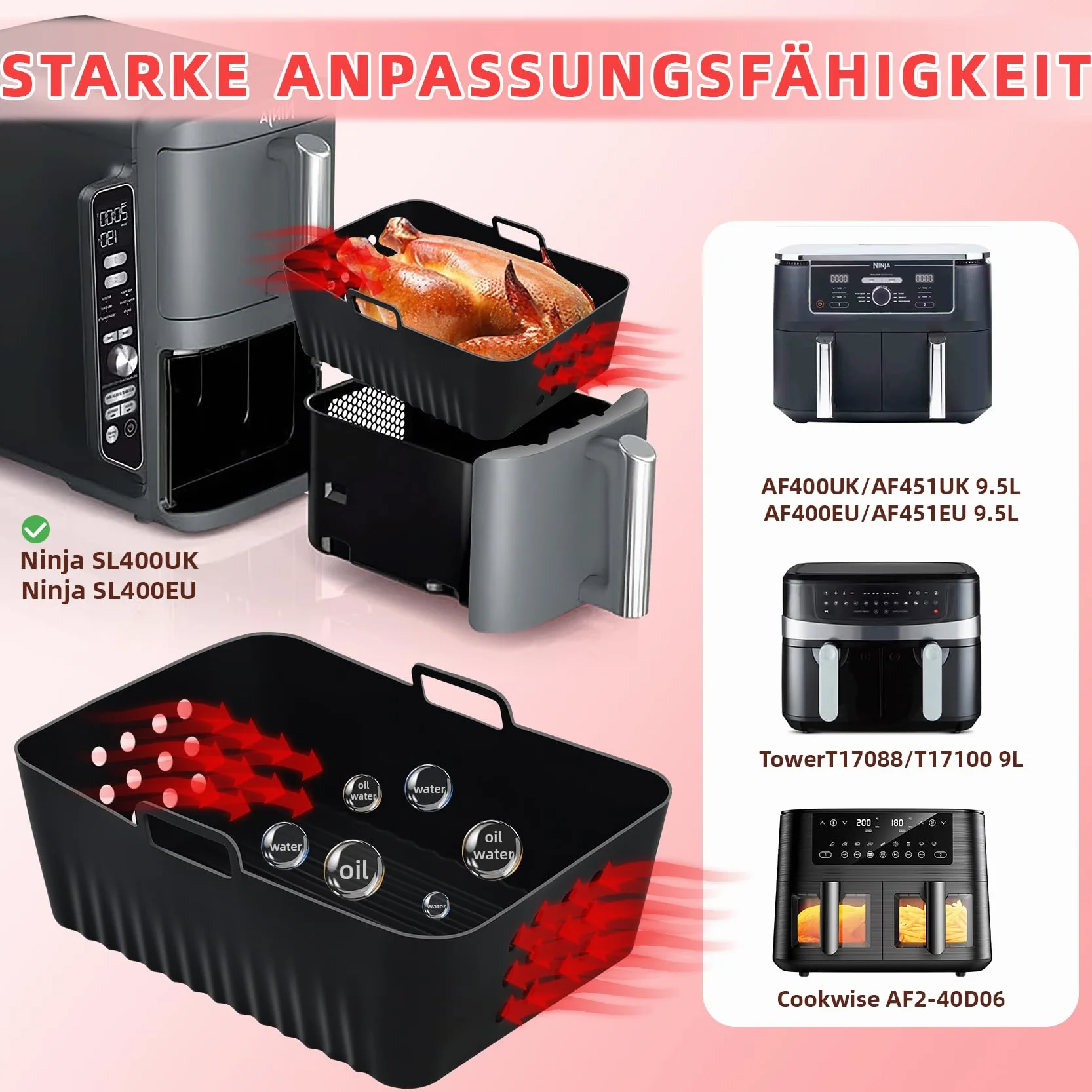 Ninja akcesoria do frytkownicy na gorące powietrze - do Ninja Double Stack XL SL400EU - silikonowa forma do frytkownicy na gorące powietrze do Foodi Max Dual Zone AF400EU AF300EU 7,6 9,5 l - Airfryer