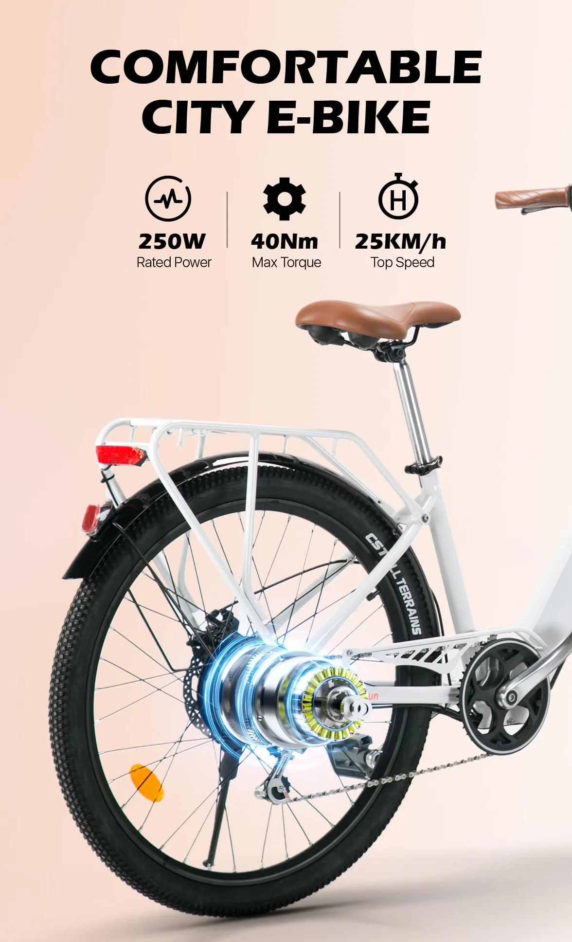 cysum Cityrun damski rower elektryczny 26'' 250 W 25 km/h 36 V 360WH zasięg 80 km