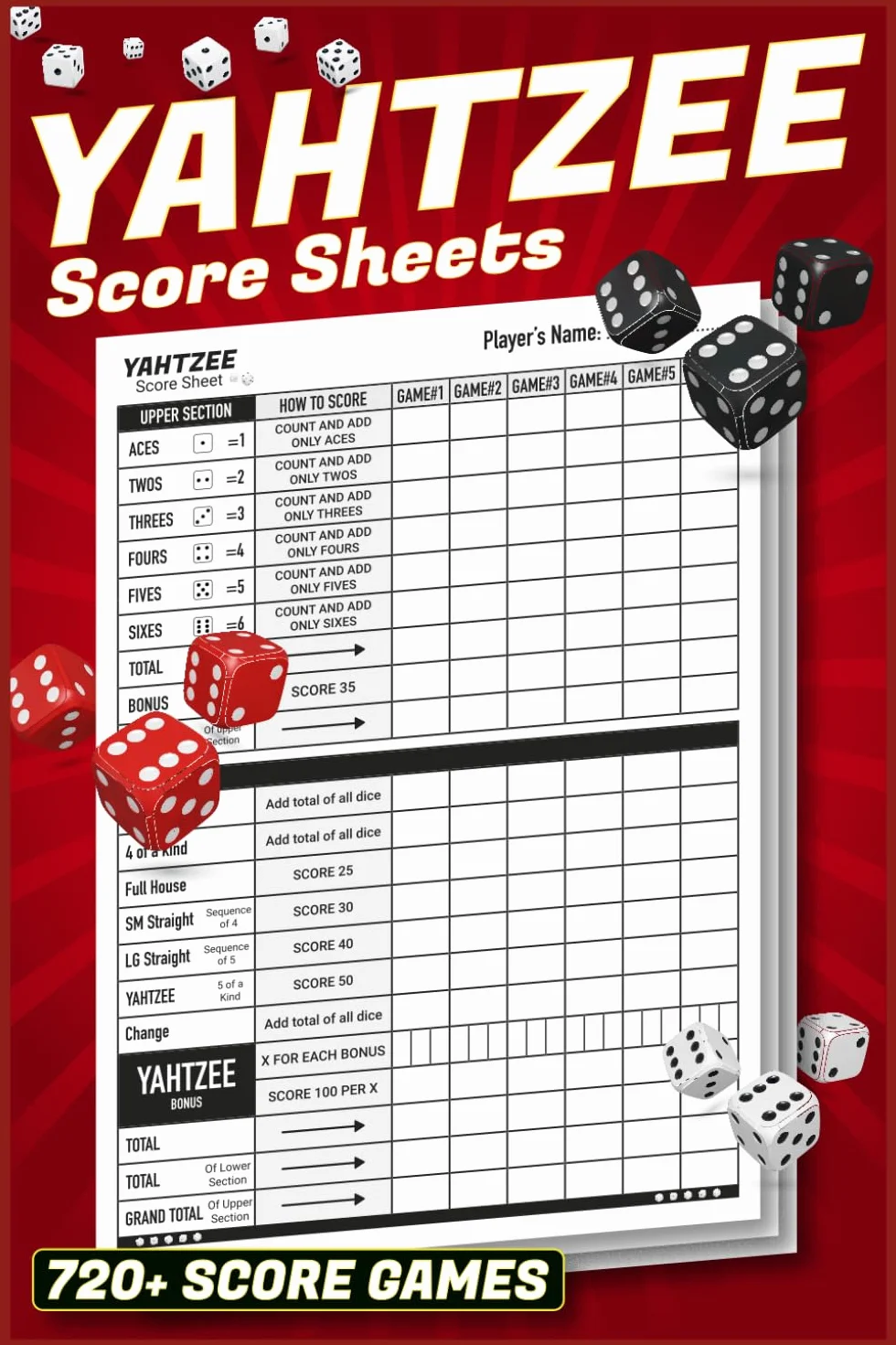 Yahtzee Score Sheets: 720+ Score Games for Scorekeeping, Yahtzee Score Pads, 6 X 9 Large Print Yahtzee Score Book
