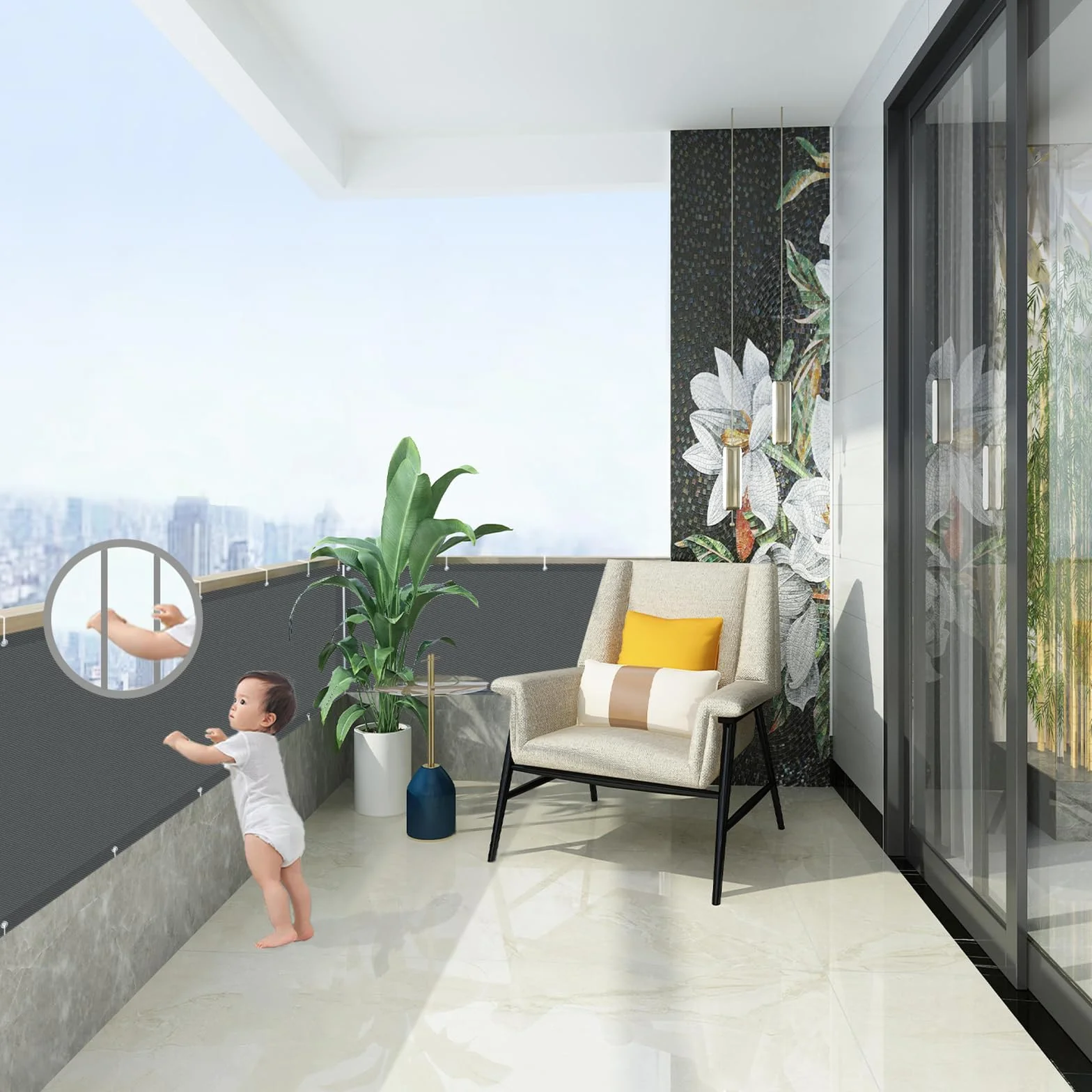 AXT SHADE Osłona Balkonowa 90x200cm Ochrona przed Wiatrem Nieprzejrzysta osłona Balkonu PES 170g/m² Ochrona przed Wiatrem i Promieniowaniem UV z oczkami i opaskami Kablowymi-Antracyt