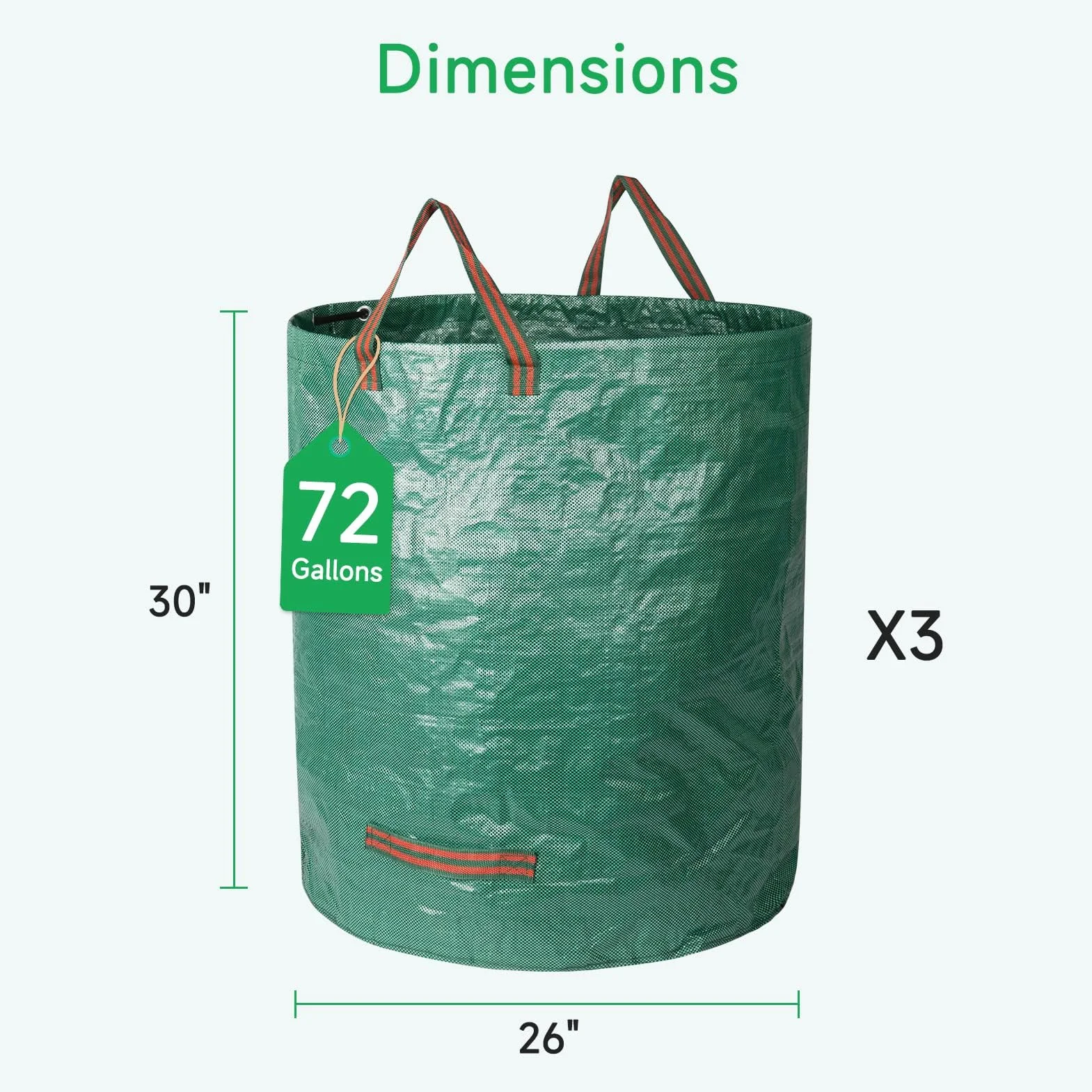 Diealles Shine Worek na odpady ogrodowe, 3 x 272 l, z uchwytami, wolnostojący, wodoszczelny, trwały, odporny na korozję, na odpady ogrodowe i zielone