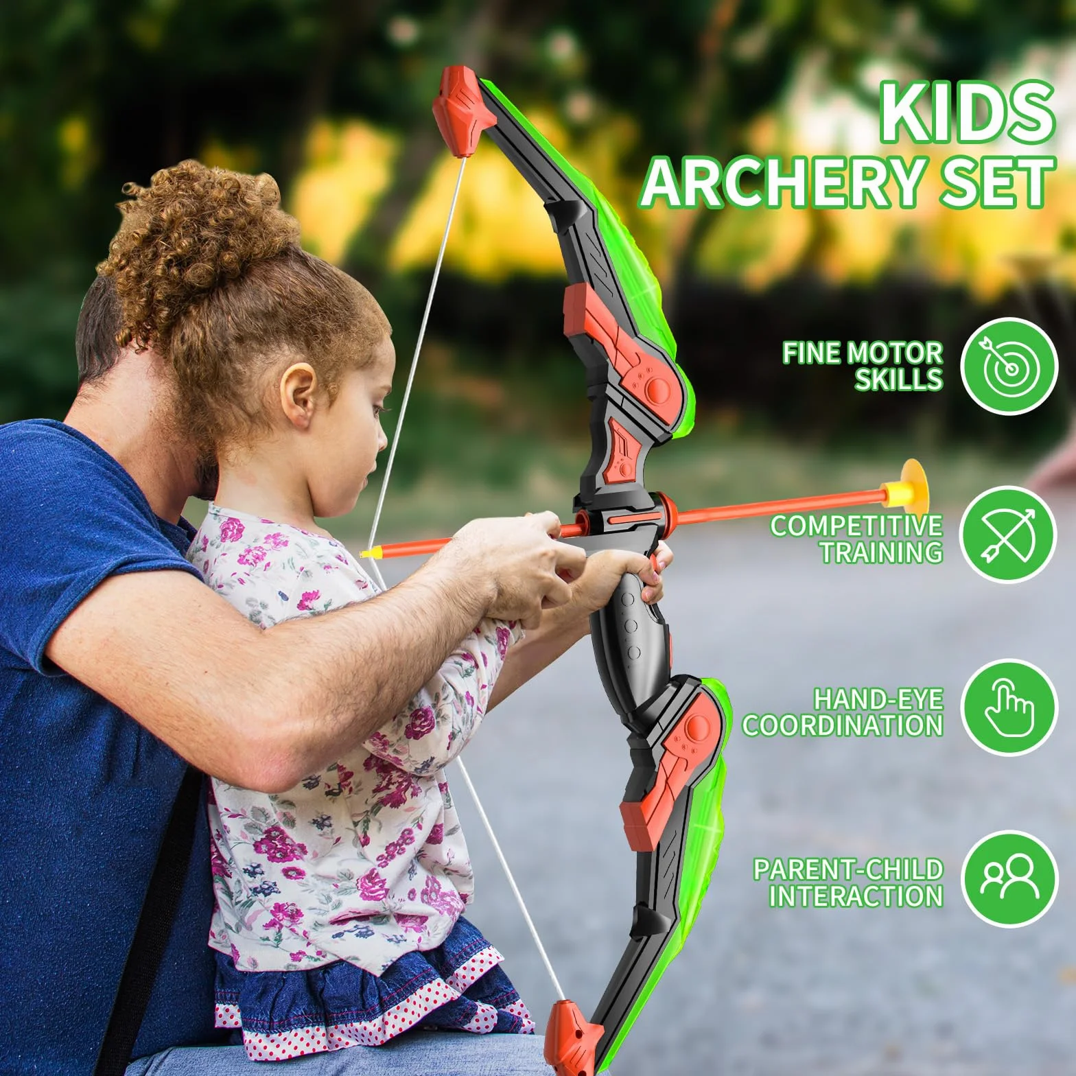 TEMI Bow and Arrow Set for Kids with LED Lights-Archery Set with 10 Suction Cup Arrows, Quivers & Standing Target, Outdoor Toys for Kids Boys & Girls Ages 3-12 Years Old