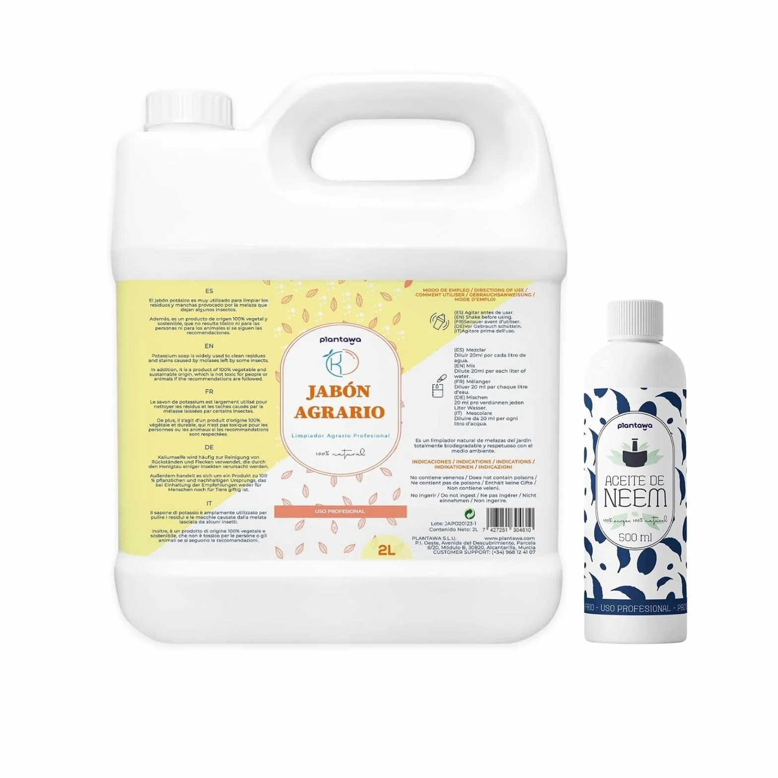 PLANTAWA 2 l zestaw mydła potasowego + olej Neem 500 ml | Rozwiązanie uniwersalne | Łatwa aplikacja i maksymalna skuteczność | Wszechstronne | Zastosowanie wewnątrz i na zewnątrz | Produkty