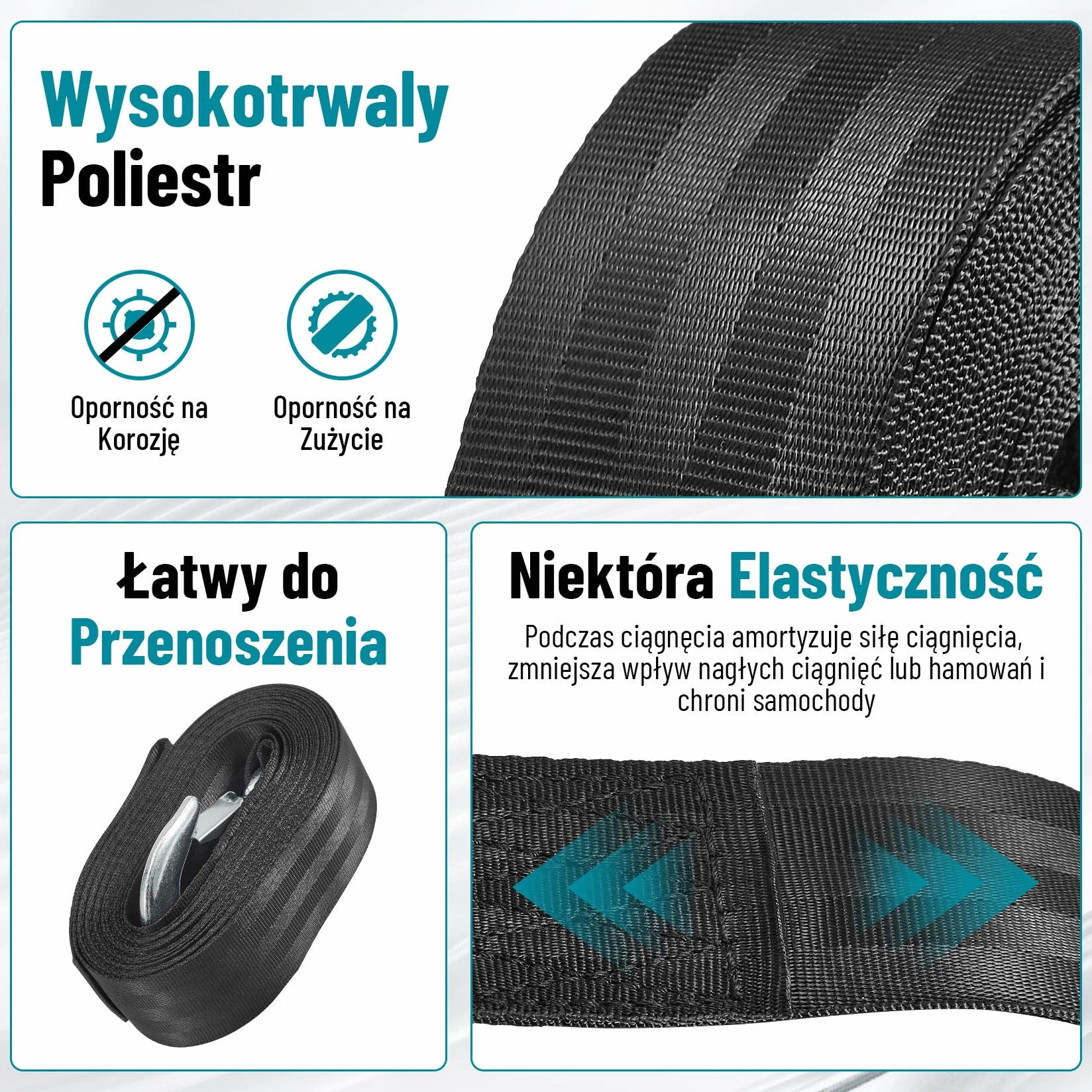 CarBole Lina holownicza 3300LB Podwójna ze stalowym hakiem Czarny