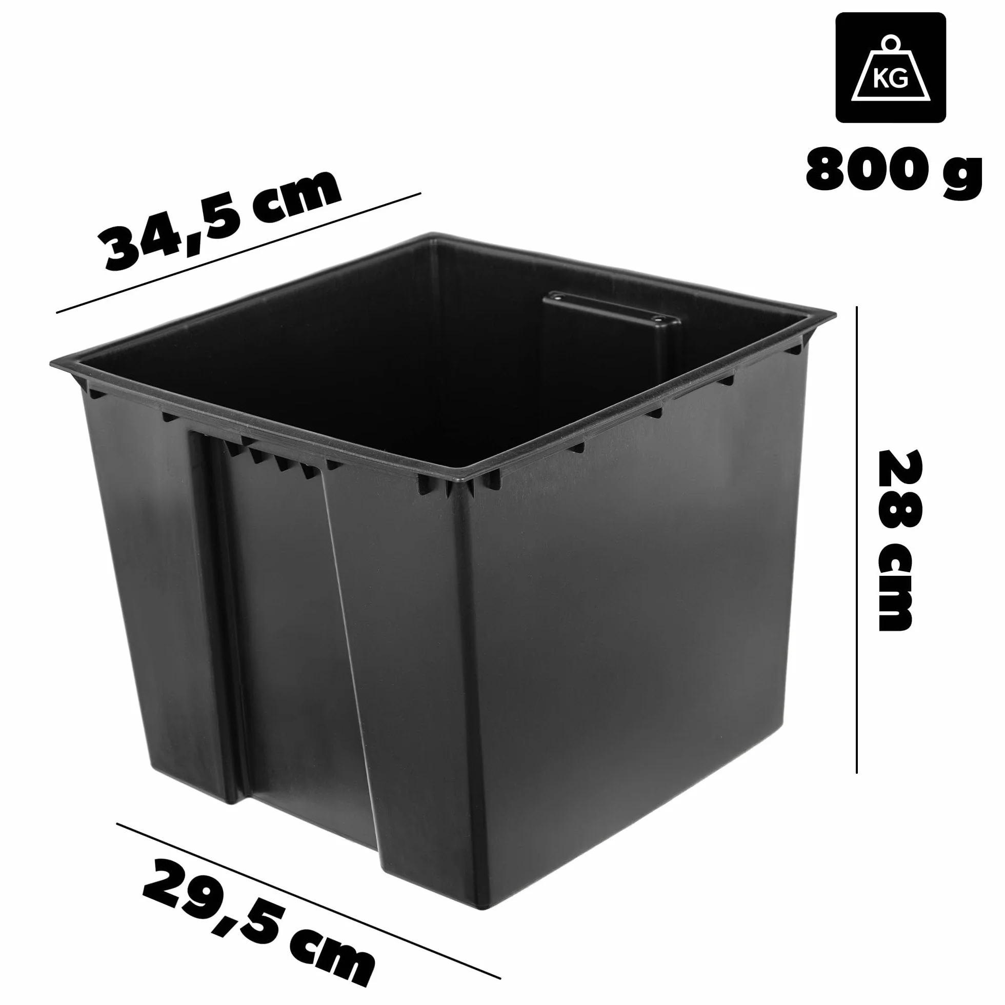 KADAX Wkładka 35 cm do doniczek, czarna wkładka z tworzywa sztucznego, wkładka z tworzywa sztucznego z uchwytami do przenoszenia doniczek, prostokątna, doniczka wewnętrzna (34,5 x 28 cm)