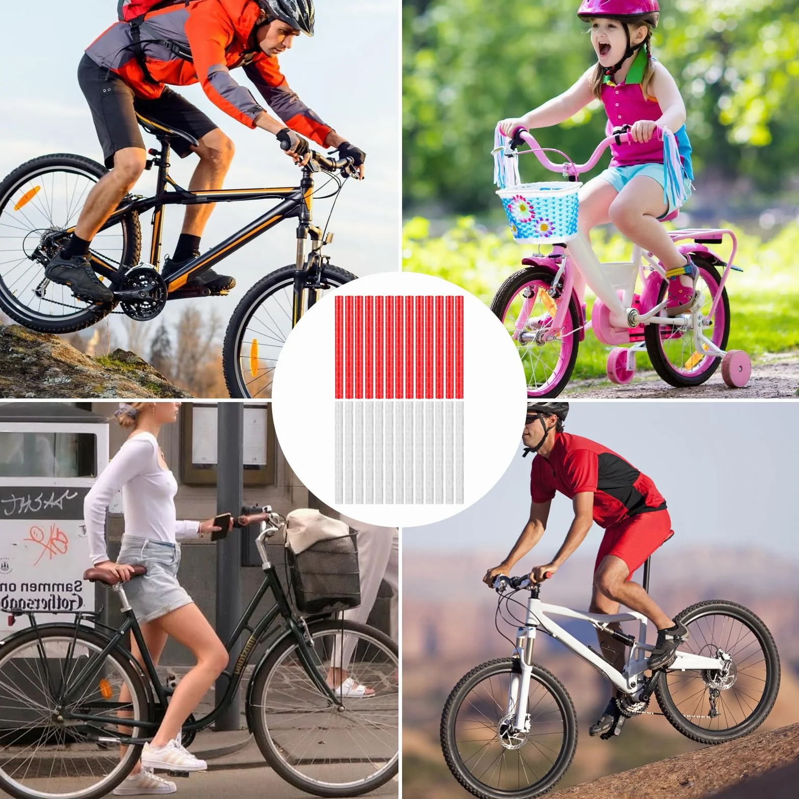 Odblaski na szprychy rowerowe 48 sztuk, koraliki 36 sztuk, 360°, kocie oczy, akcesoria rowerowe