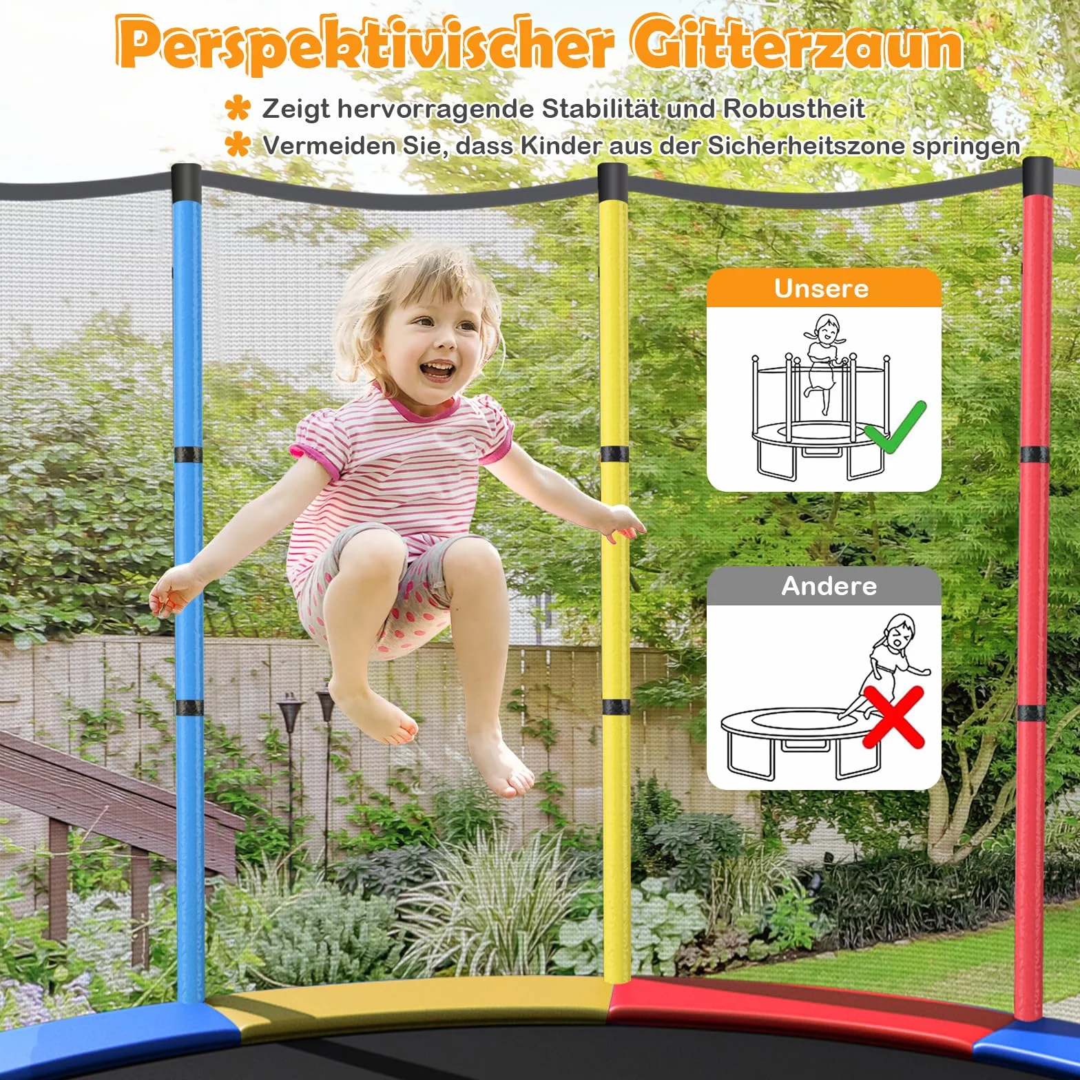 COSTWAY Trampolina ogrodowa o średnicy 165 cm z siatką zabezpieczającą, obciążenie do 135 kg, trampolina do użytku wewnątrz i na zewnątrz, dla dzieci od 3 lat