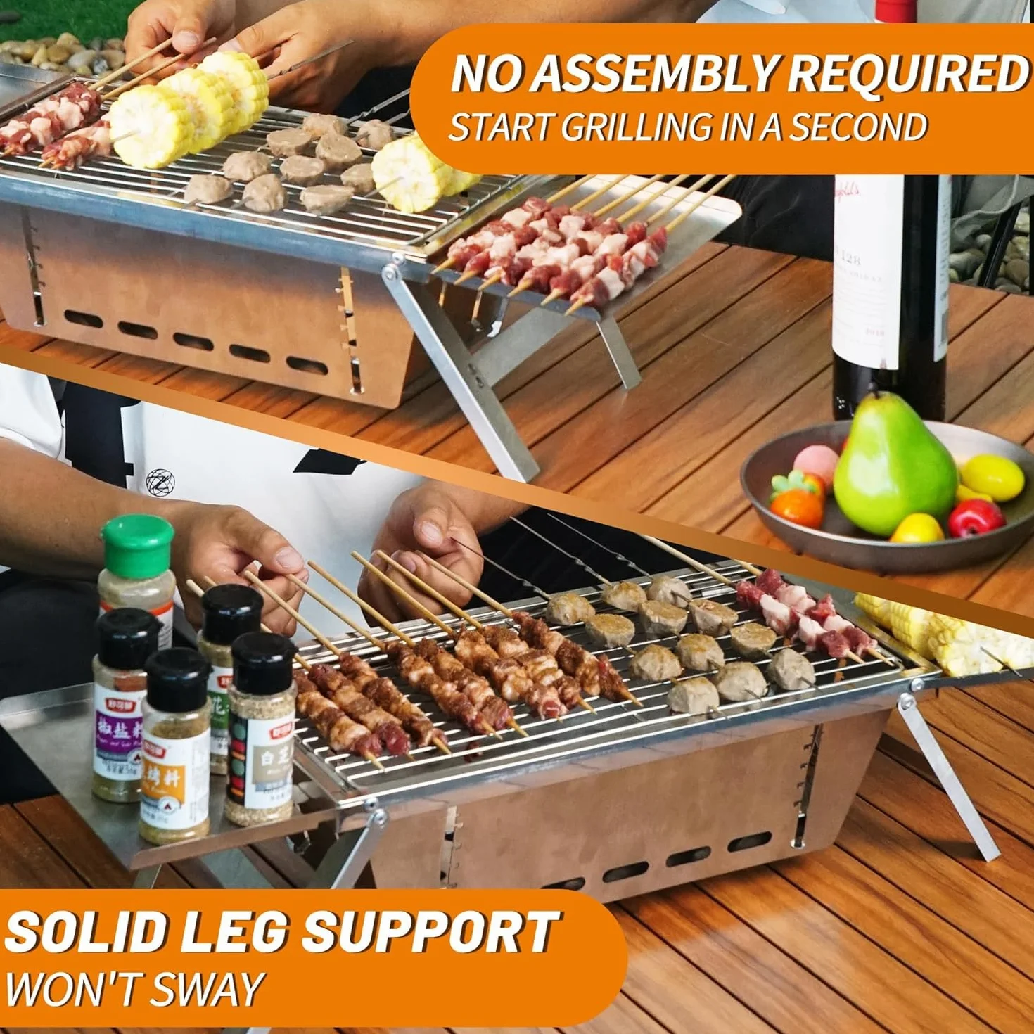 Przenośny grill ze stali nierdzewnej, składany grill na węgiel drzewny, przenośny grill na piknik na świeżym powietrzu, kemping, podróże, plaża