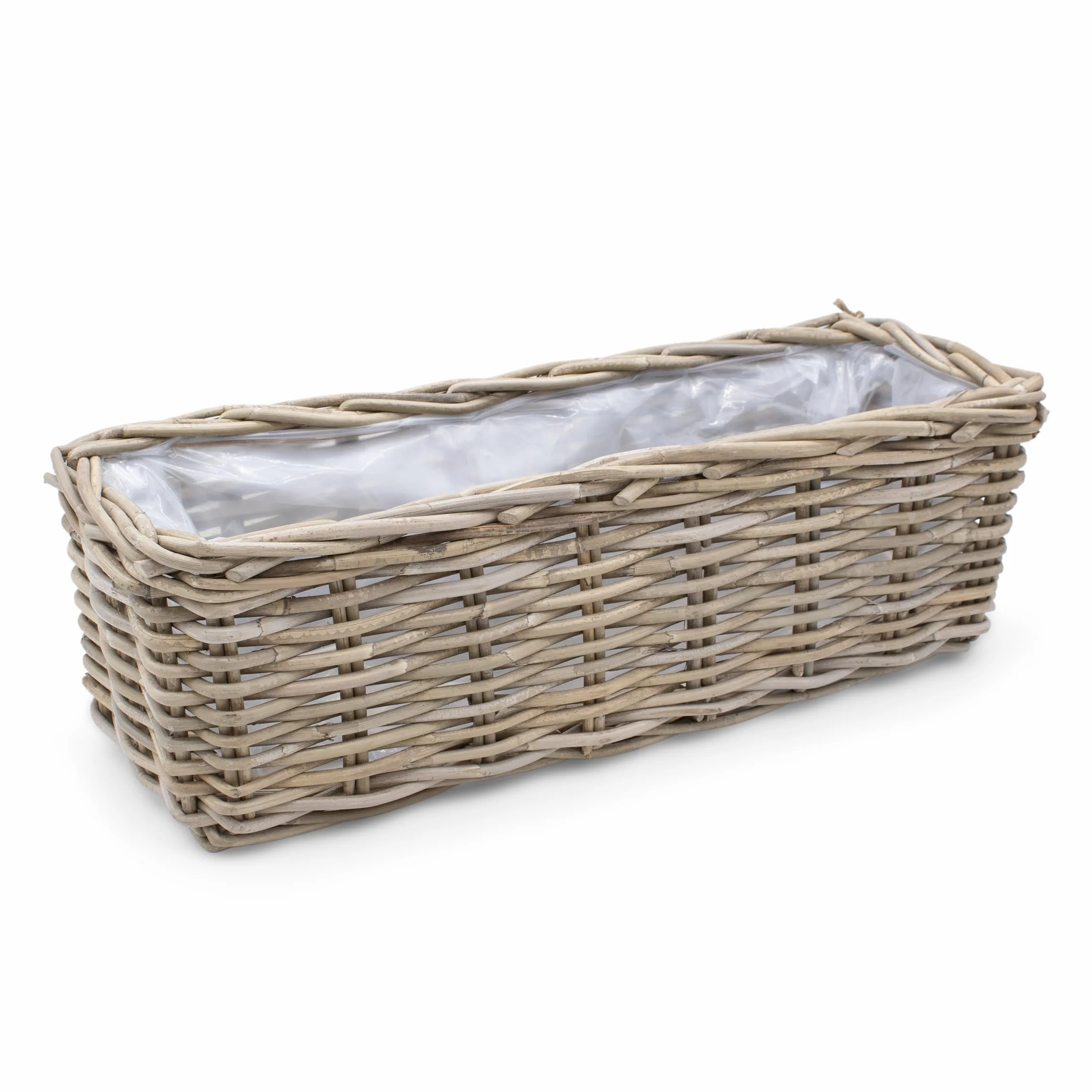 Spetebo Wiklinowa skrzynka na rośliny, kolor naturalny - 60 cm/prostokątna - rattanowy kosz na kwiaty z folią - ogrodowa dekoracja koszyk pleciony doniczka na rośliny doniczka na kwiaty