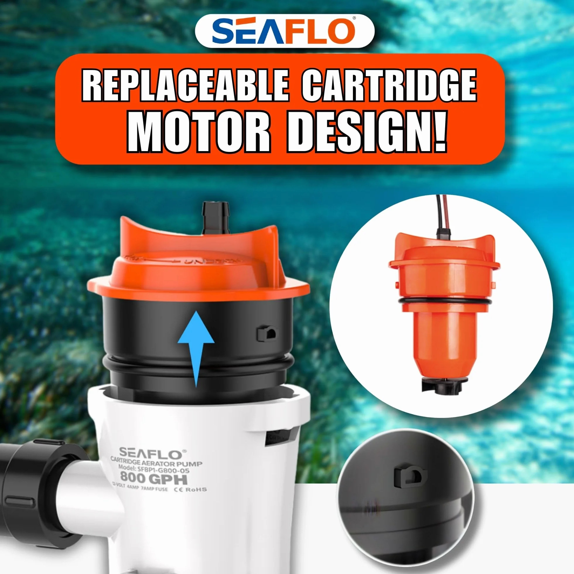 SEAFLO Kątowa pompa Baitwell/Livewell serii 05 800 GPH 12V DC zanurzalny napowietrzacz