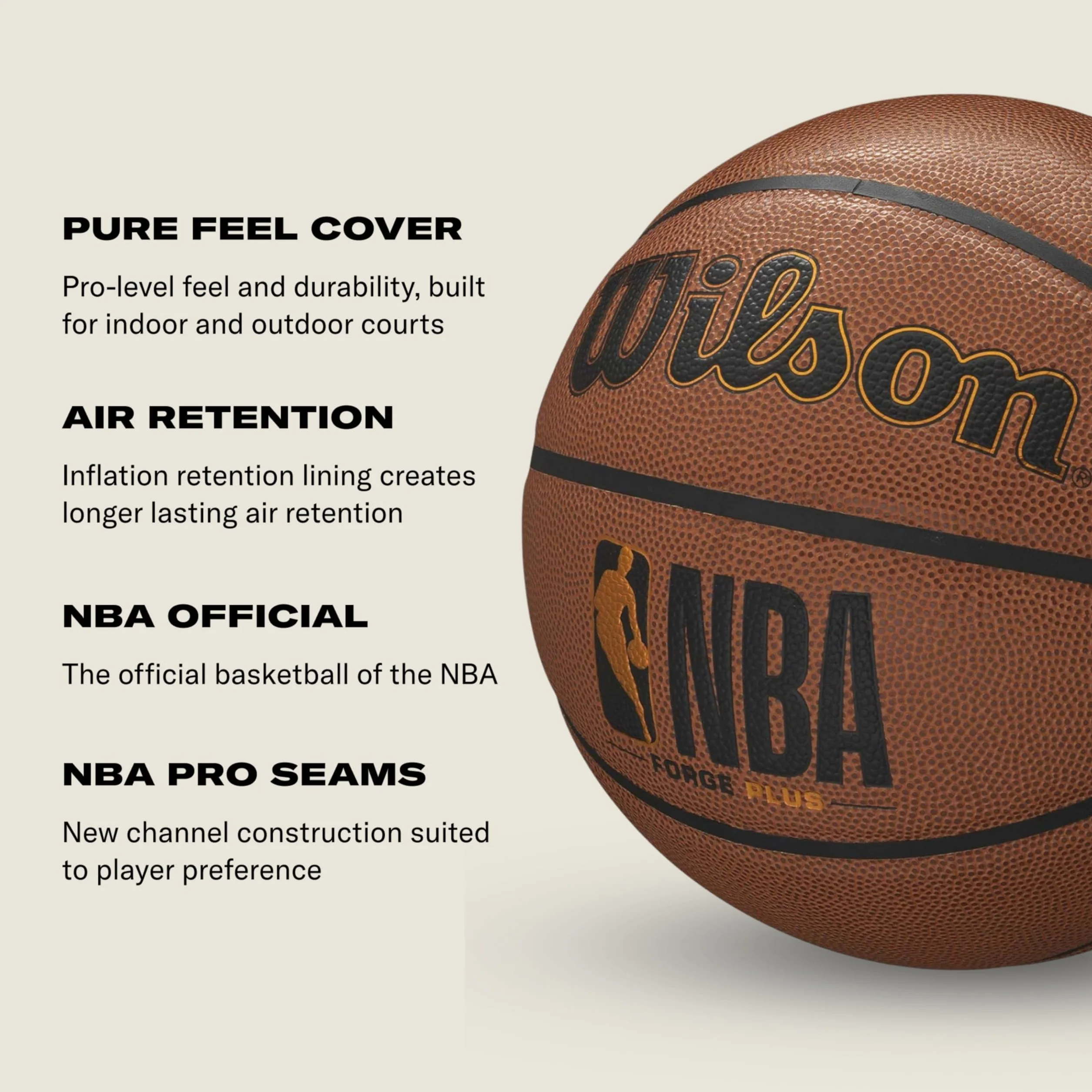 WILSON NBA Forge Plus koszykówka wewnątrz/na zewnątrz - brązowa, rozmiar 18-79 cm