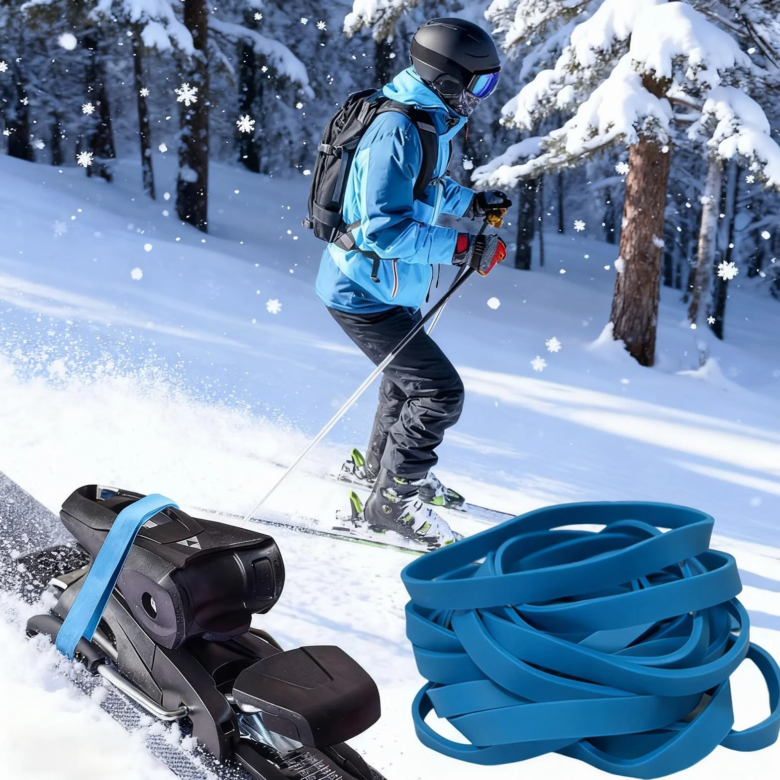 Gumowe uchwyty do wiązania nart 30 sztuk, elastyczne taśmy hamulcowe, niebieskie do snowboardu