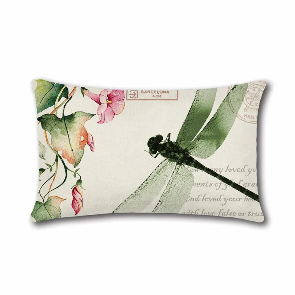 Artscope Zestaw 4 poszewek na poduszki, wodoszczelna, wzór owadów i roślin, na taras, do ogrodu, salonu, sypialni, dekoracja, 30 x 50 cm