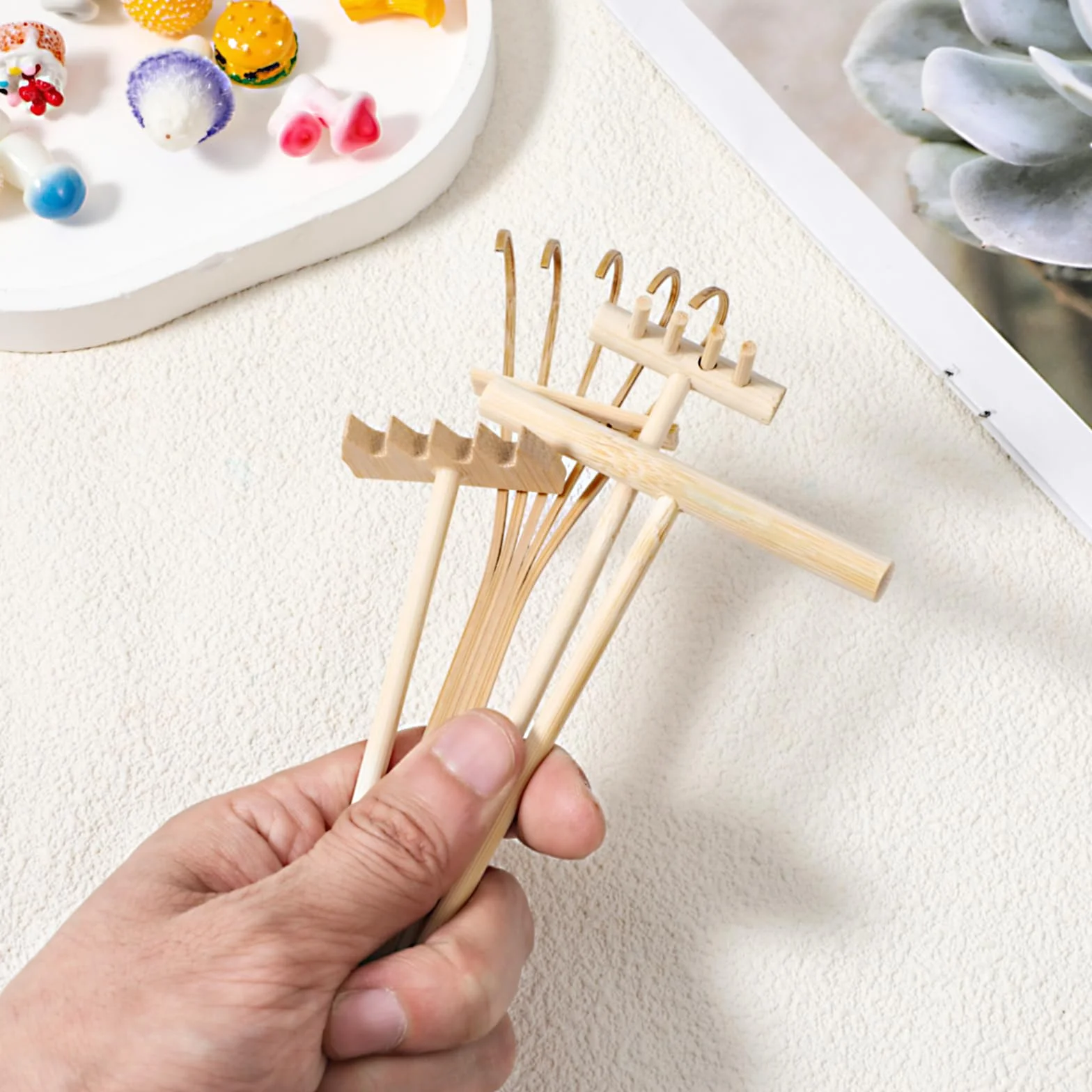 Mabor Zestaw 4 sztuk zen Grabki do ogrodu, piasku, mini Zen Garden Zengarden, akcesoria do grabienia Zen, miniaturowe narzędzia do ogrodu Zengarten, akcesoria do dekoracji domu i biura