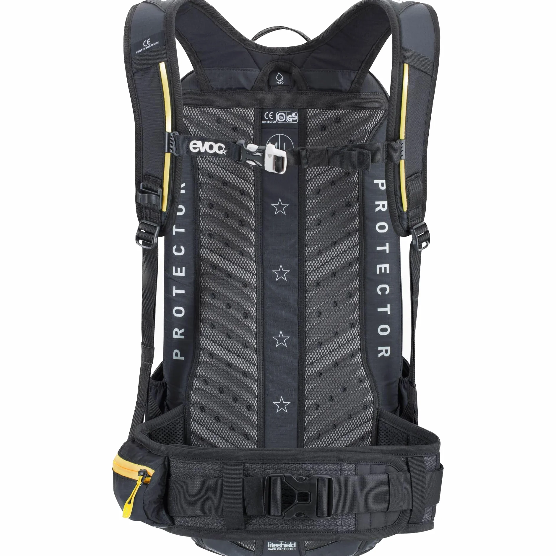 EVOC FR TRAIL BLACKLINE 20l plecak z ochraniaczem, plecak na wycieczki rowerowe i szlaki (LITESHIELD ochraniacz pleców z certyfikatem TÜV/GS, LITESHIELD SYSTEM AIR, rozmiar M/L), czarny