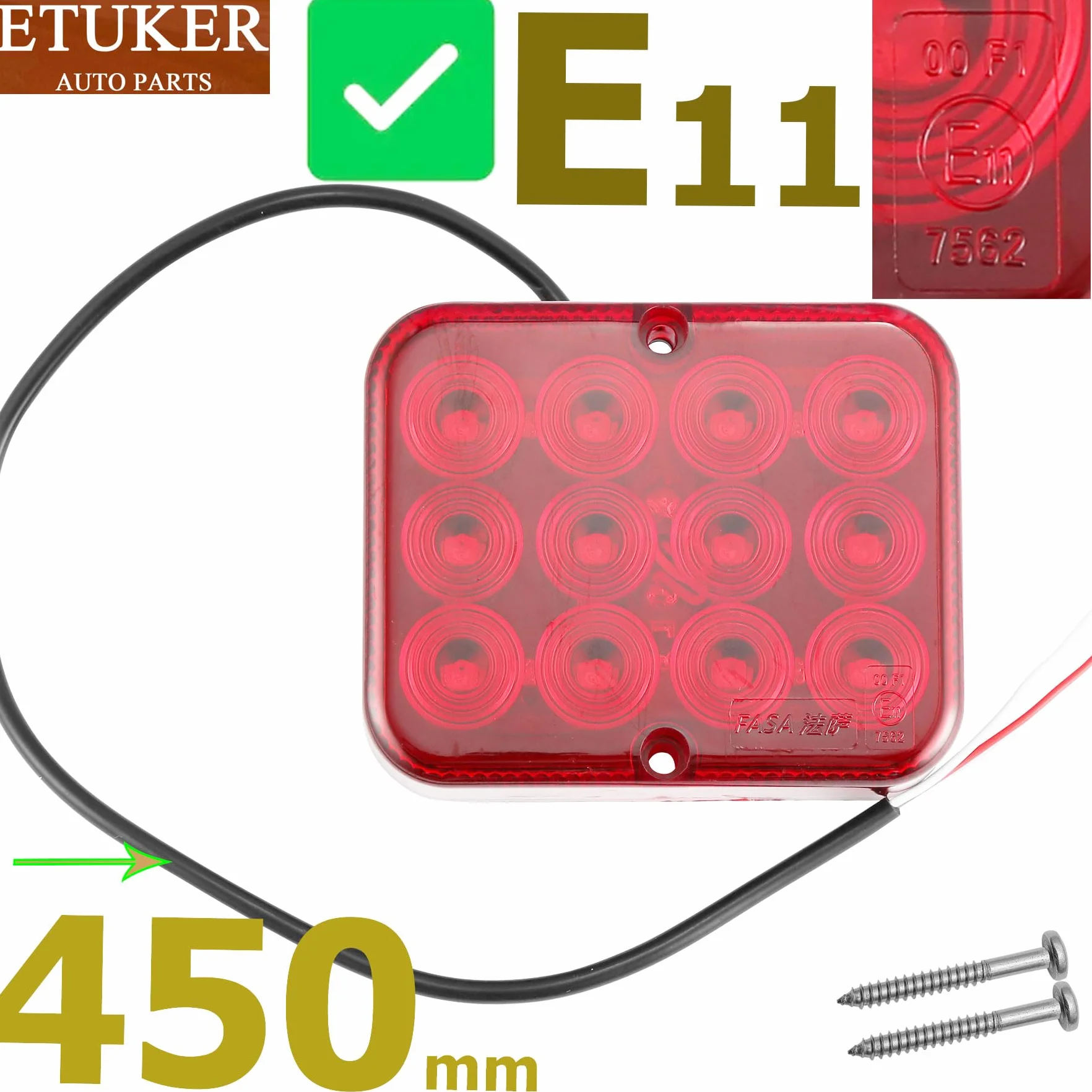 1x tylne światło przeciwmgielne LED 12V, czerwona żarówka przeciwmgielna do przyczepy kempingowej, RV, wodoodporna CE