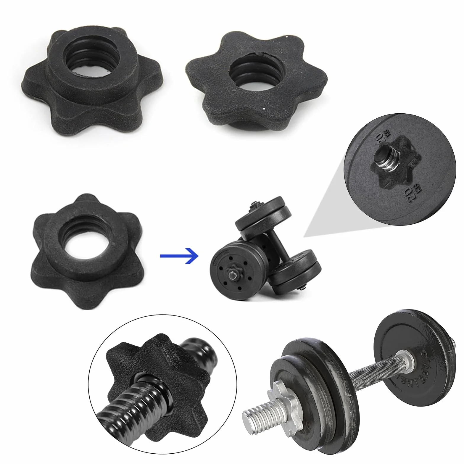 8 sztuk zapięć do hantli, krótkie nakrętki sześciokątne, szybkie zapięcie 25 mm, zaciski do hantli, nakrętki z tworzywa sztucznego, do podnoszenia ciężarów, treningu fitness