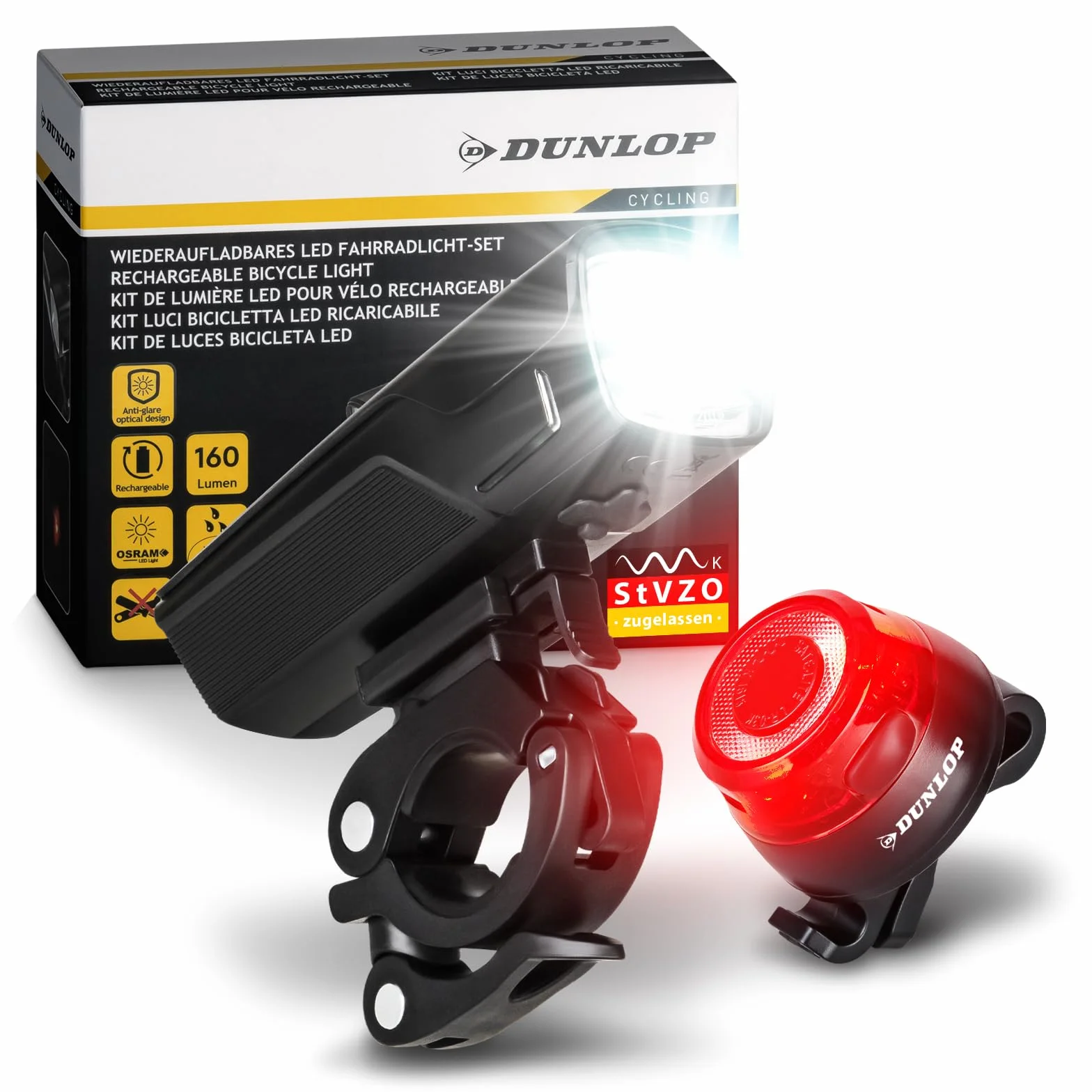 DUNLOP OSRAM zestaw świateł rowerowych LED przednia i tylna, czarny