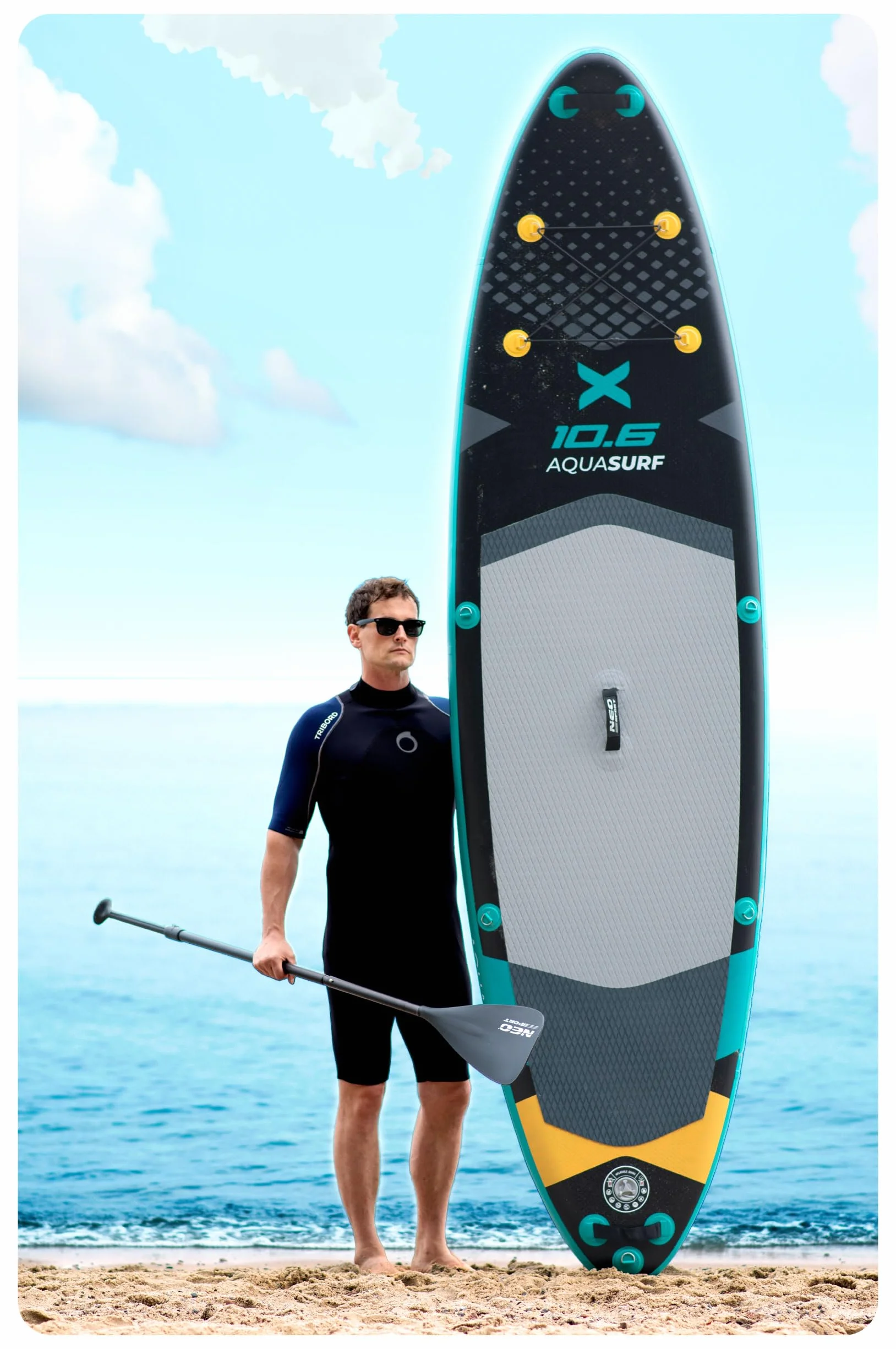 Neo-Sport Deska SUP Nadmuchiwana - 320 cm - Zestaw z Akcesoriami - Ręczna Pompka Wiosło Leash Plecak - Aquasurf 10.6