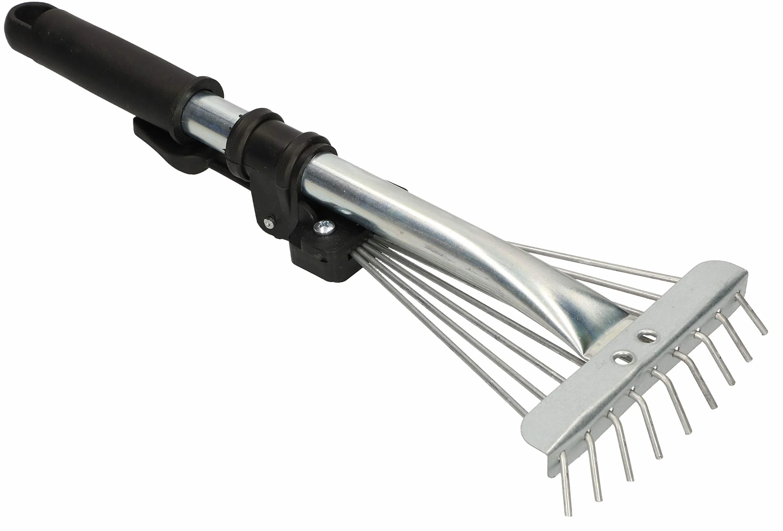 KOTARBAU® Grabki Wachlarzowe Regulowane - 20 cm - Mini Grabie - Małe Grabki Do Rabat - 9 Zębów - Metalowe - Srebrne - Aluminiowy Trzonek Teleskopowy - 2,5-10 cm