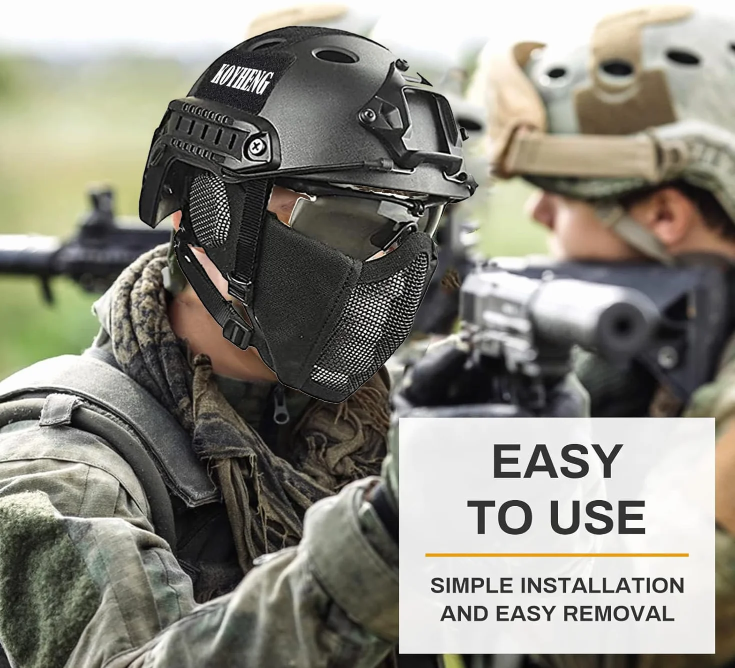 MH taktyczny szybki kask w połączeniu, ze składaną ochroną słuchu, półmaska ​​z siateczką i goglami do zestawu gier Airsoft Paintball CS