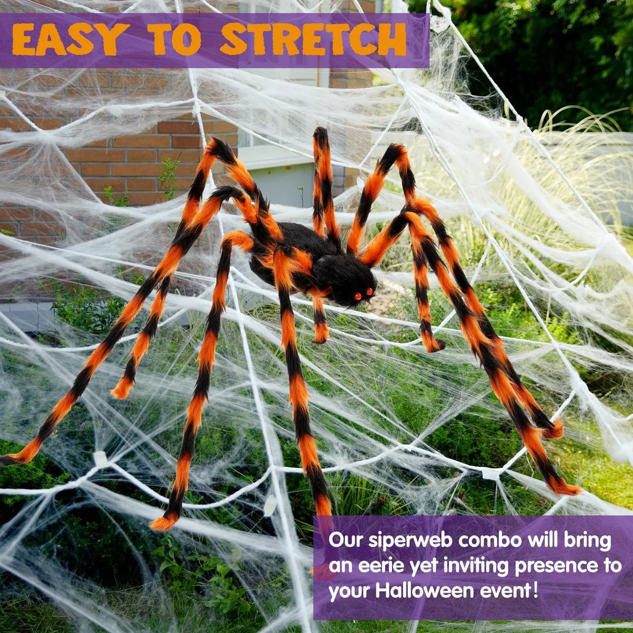 JOYIN Dekoracja pajęczyny na Halloween, 150 cm, duży pająk 4,0 x 4,8 m, duża trójkątna sieć pajęczyna, idealna do nawiedzonych domów wewnątrz i na zewnątrz, na imprezy halloweenowe i cmentarskie