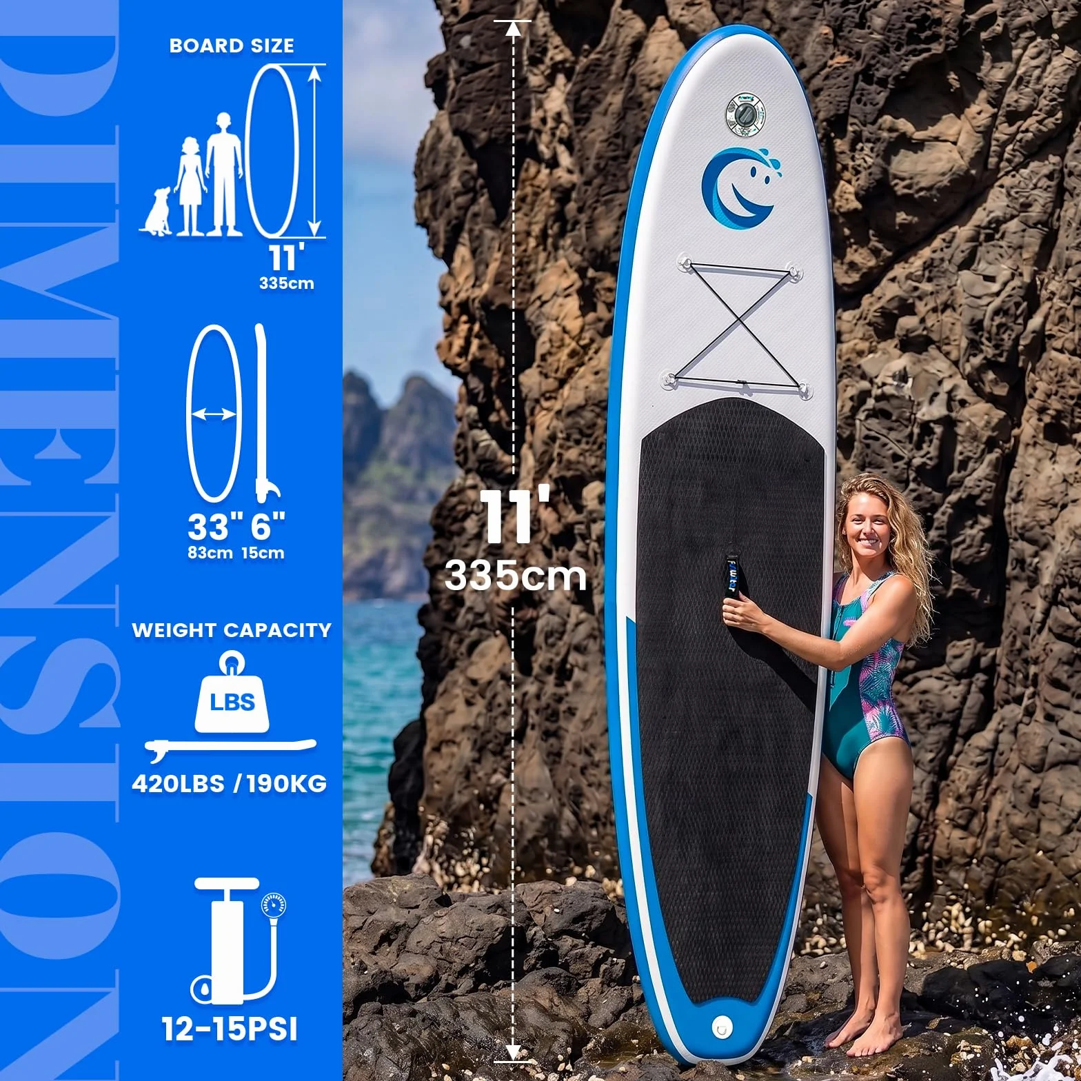 FunWater 10'6"-11'6" SUP Deska, nadmuchiwana deska do paddleboard dla wszystkich poziomów, idealna dla początkujących i rodzin, z antypoślizgowym pokładem EVA, wiosłem, pompką i pełnym wyposażeniem