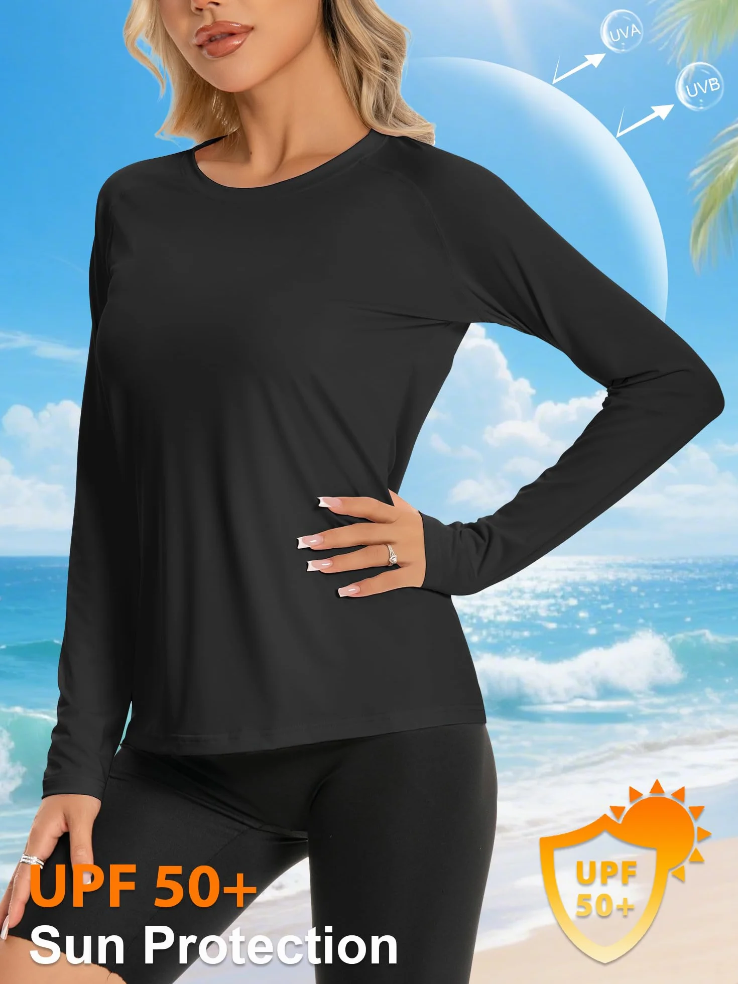 Damska koszulka rash guard UPF 50+ ochrona przed słońcem krótki rękaw szybkoschnąca SPF UV