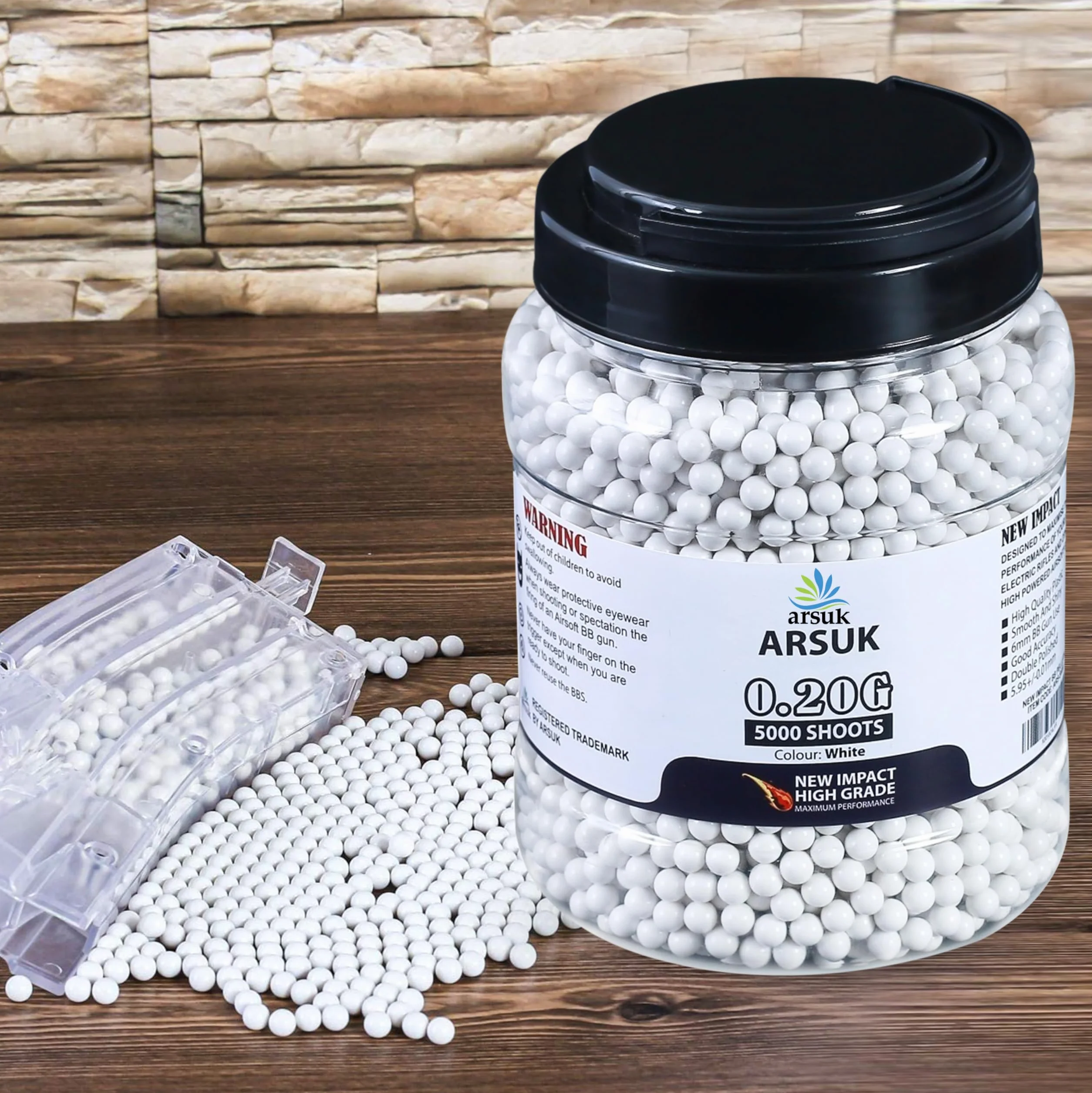 ARSUK Softair BB Pellets 6 mm BB's 0.20g Hoog Cijfer en Zacht Gepolijst Plastic Paintballen Inhoud 1000, 2000,5000,10000 Rondes (Biały: 5000 strzałów)