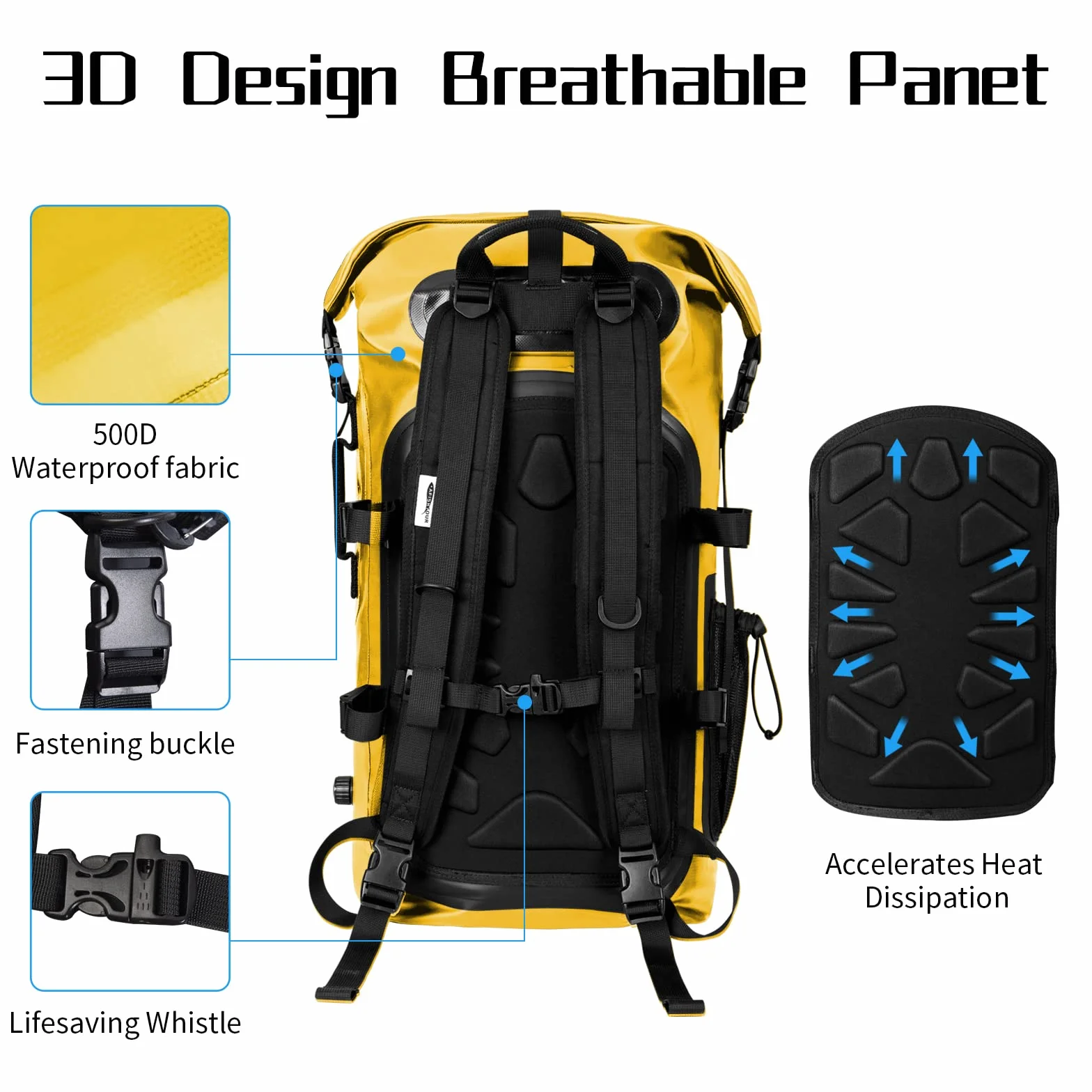 Plecak wodoodporny na kółkach 35L Dry bag żółty