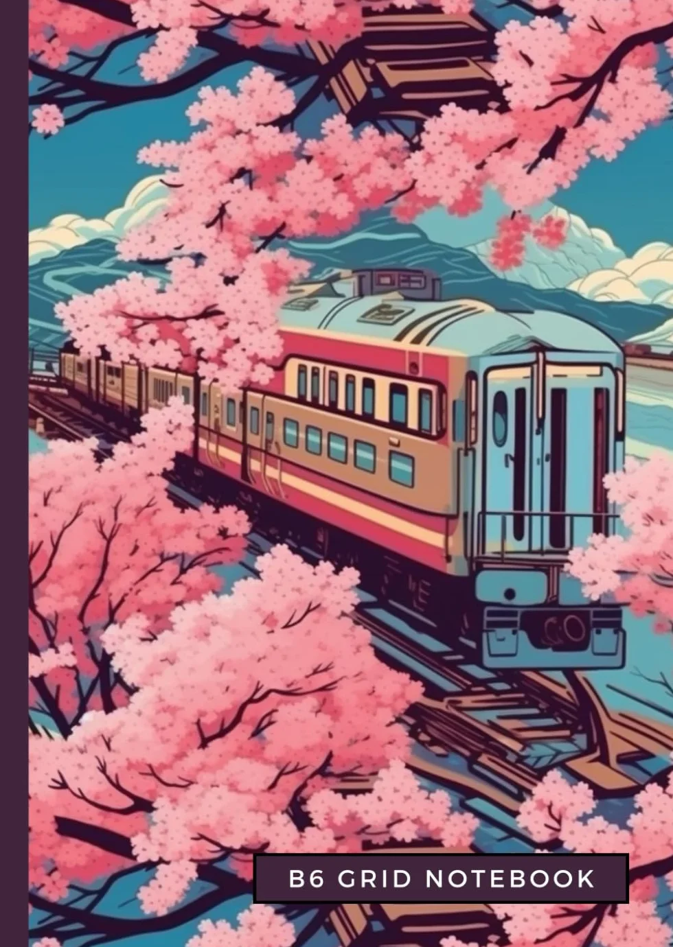B6 Softcover Notebook Travel Journal Planner: Sakura Cherry Blossoms Trains Japanese Theme Pattern | Great for Home School Work Travel | 80 Pages Grid 4.9” x 6.9”