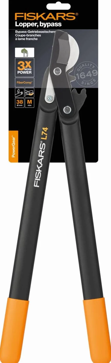 Fiskars Powergear Sekator, Czarny, L74 (Średnica gałęzi Ø 3,8 cm)
