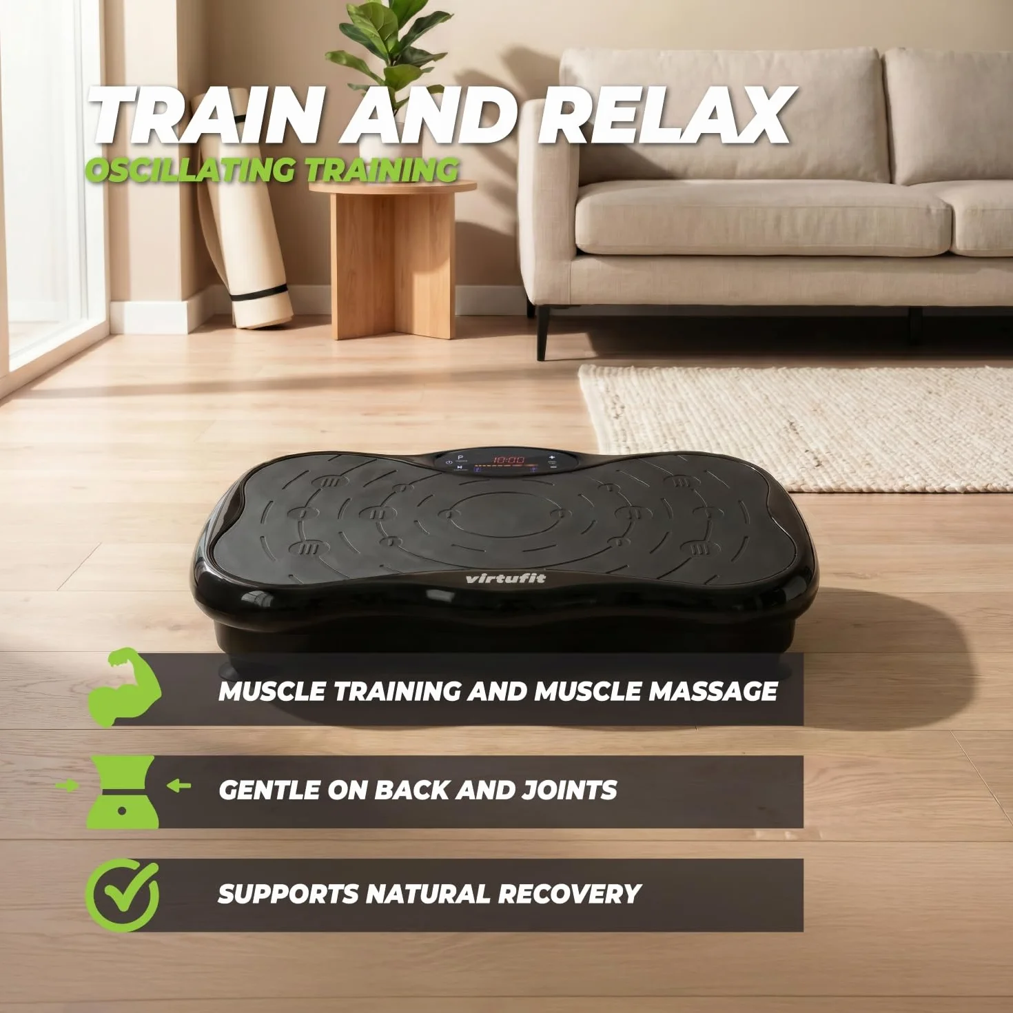 VirtuFit Płyta wibracyjna fitness – Fitness Powerplate – 10 programów treningowych – 99 stopni prędkości – urządzenie do treningu wytrzymałościowego