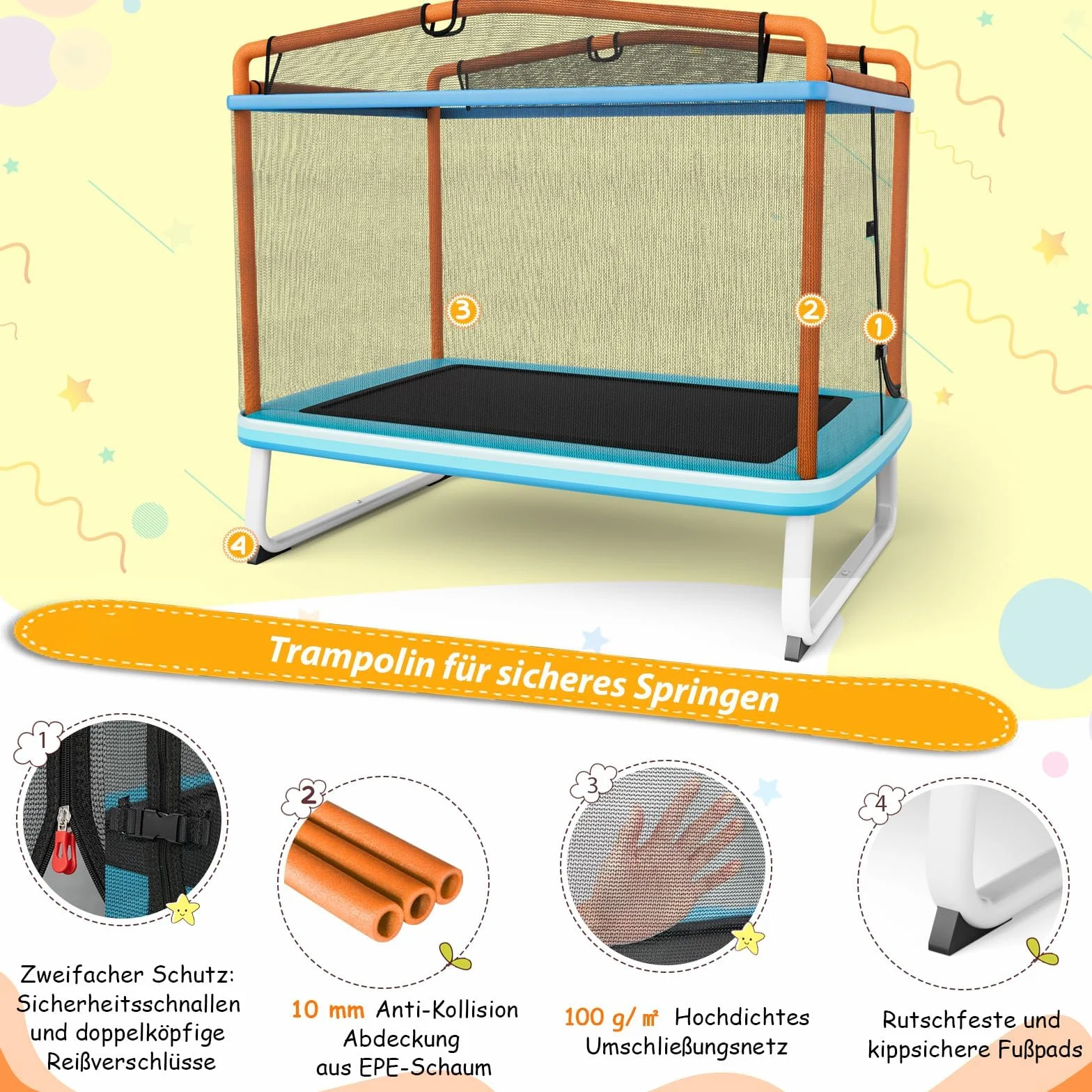 Costway Trampolina dziecięca 3w1 prostokątna z huśtawką i drążkiem do ćwiczeń