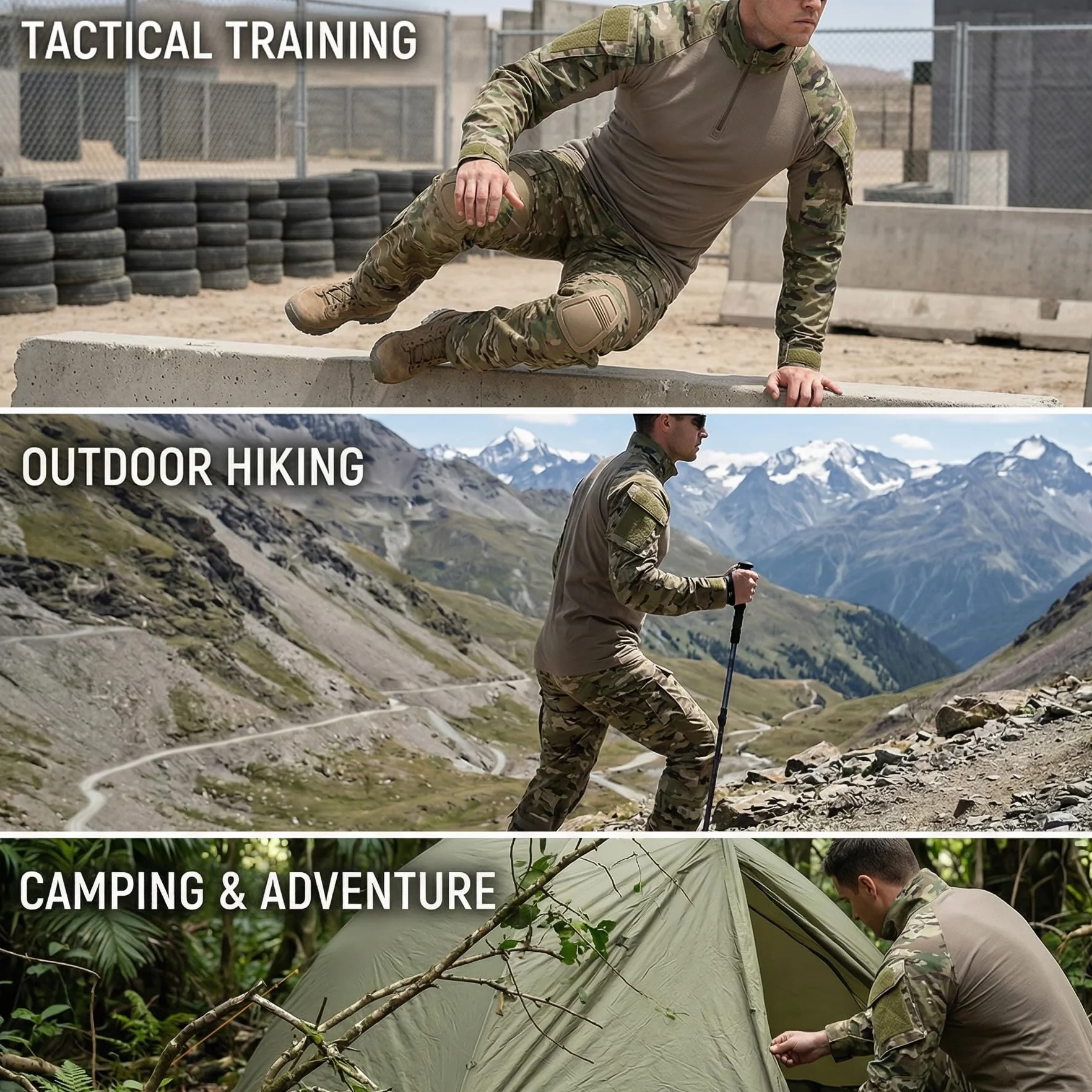 LANBAOSI Męska koszulka taktyczna Ripstop z długim rękawem Multicam wojskowa airsoft polowanie