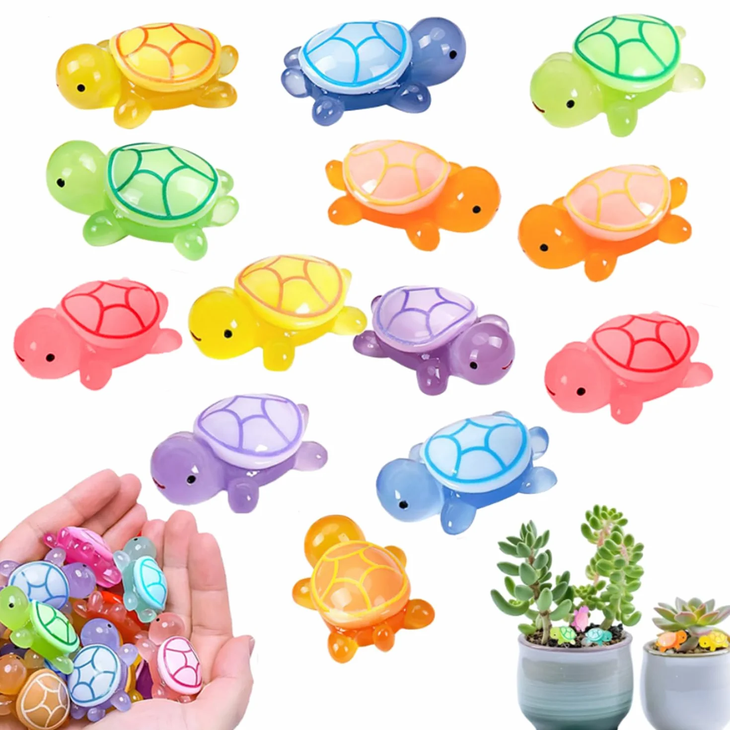 60 sztuk mini żółwi, świecące żółwie z żywicy 3,2 cm, mini świecące żółwie, miniaturowe figurki, mikro scenerie DIY, do ogrodu, akwarium, dekoracji domu