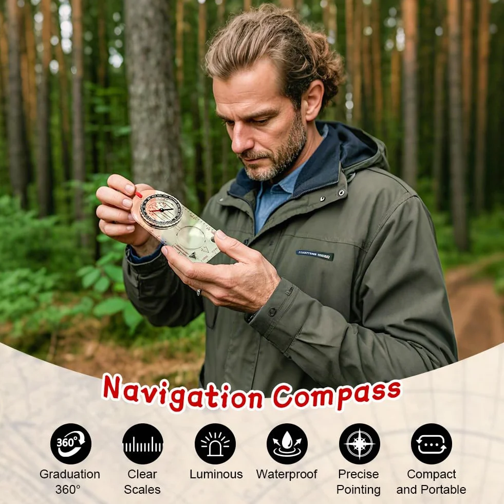 flintronic Kompas outdoorowy kieszonkowy z funkcją świecenia do nawigacji na świeżym powietrzu