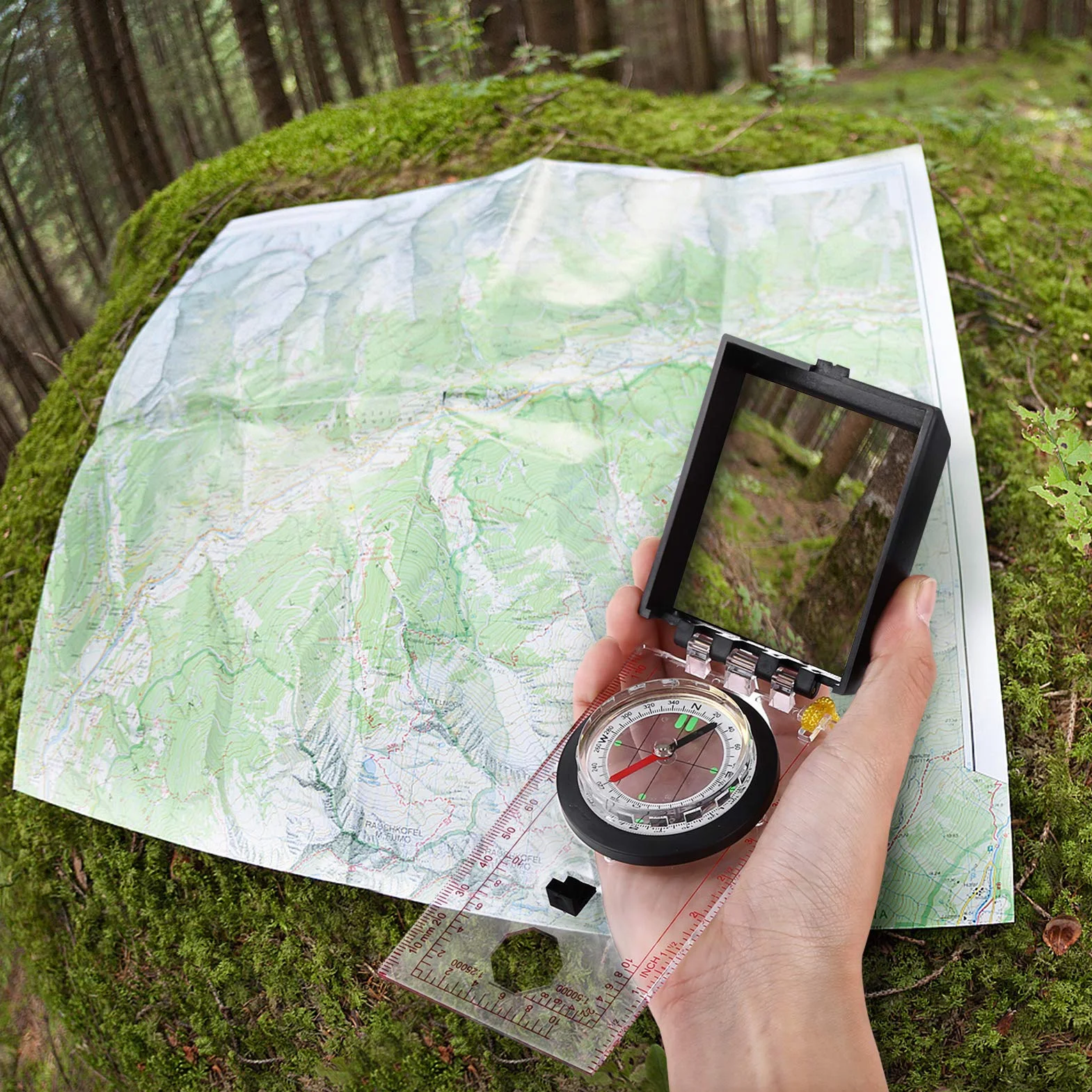 Kompas nawigacyjny do czytania map, wielofunkcyjny kompas Explorer, kompas outdoorowy z metalu z soczewką widzącą, linijka do biegania na orientację, górskie wędrówki,