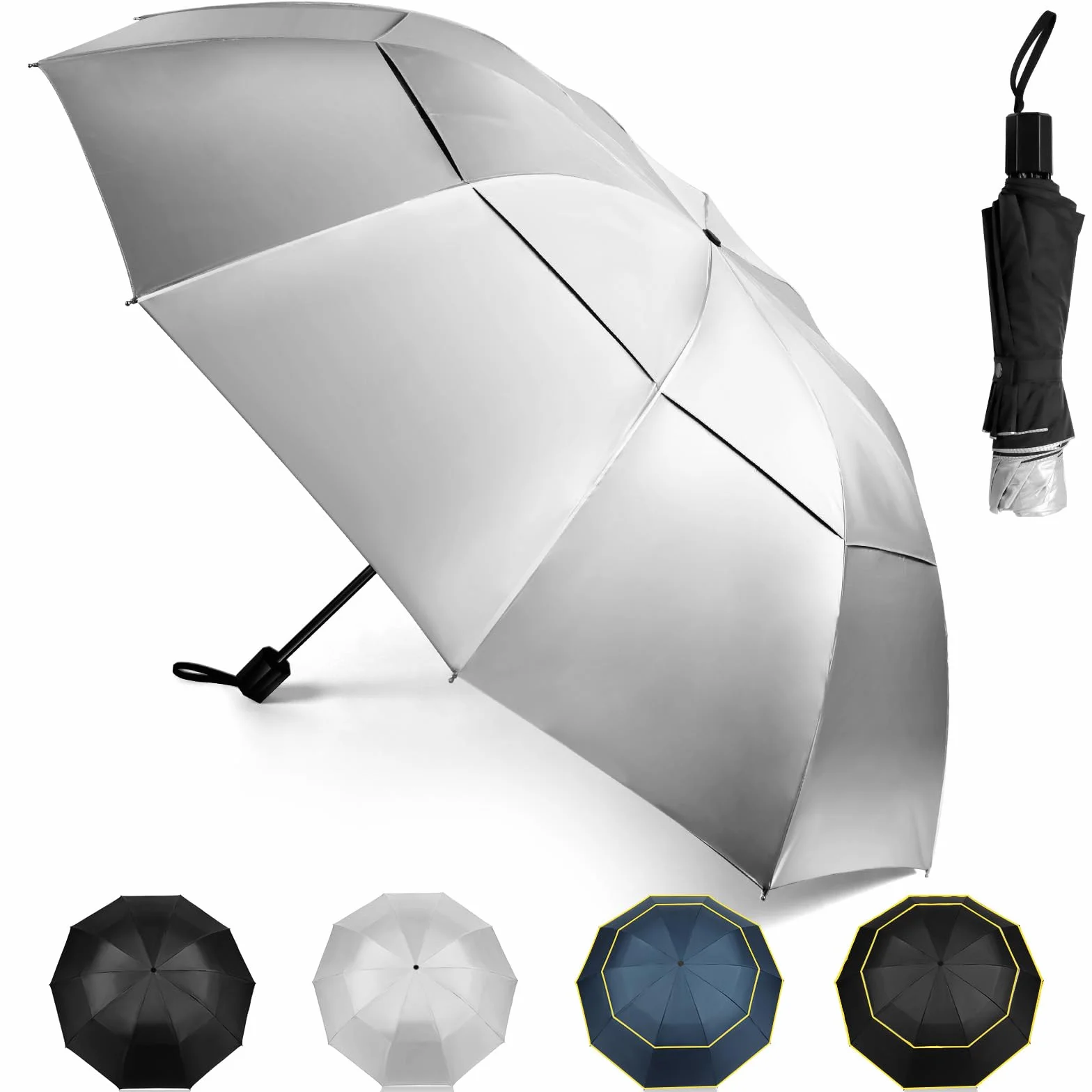 Kalolary Bardzo duży kompaktowy parasol golfowy, podwójny, wentylowany, wiatroszczelny, wodoodporny, dla kobiet i mężczyzn 117/54/157.5 cm
