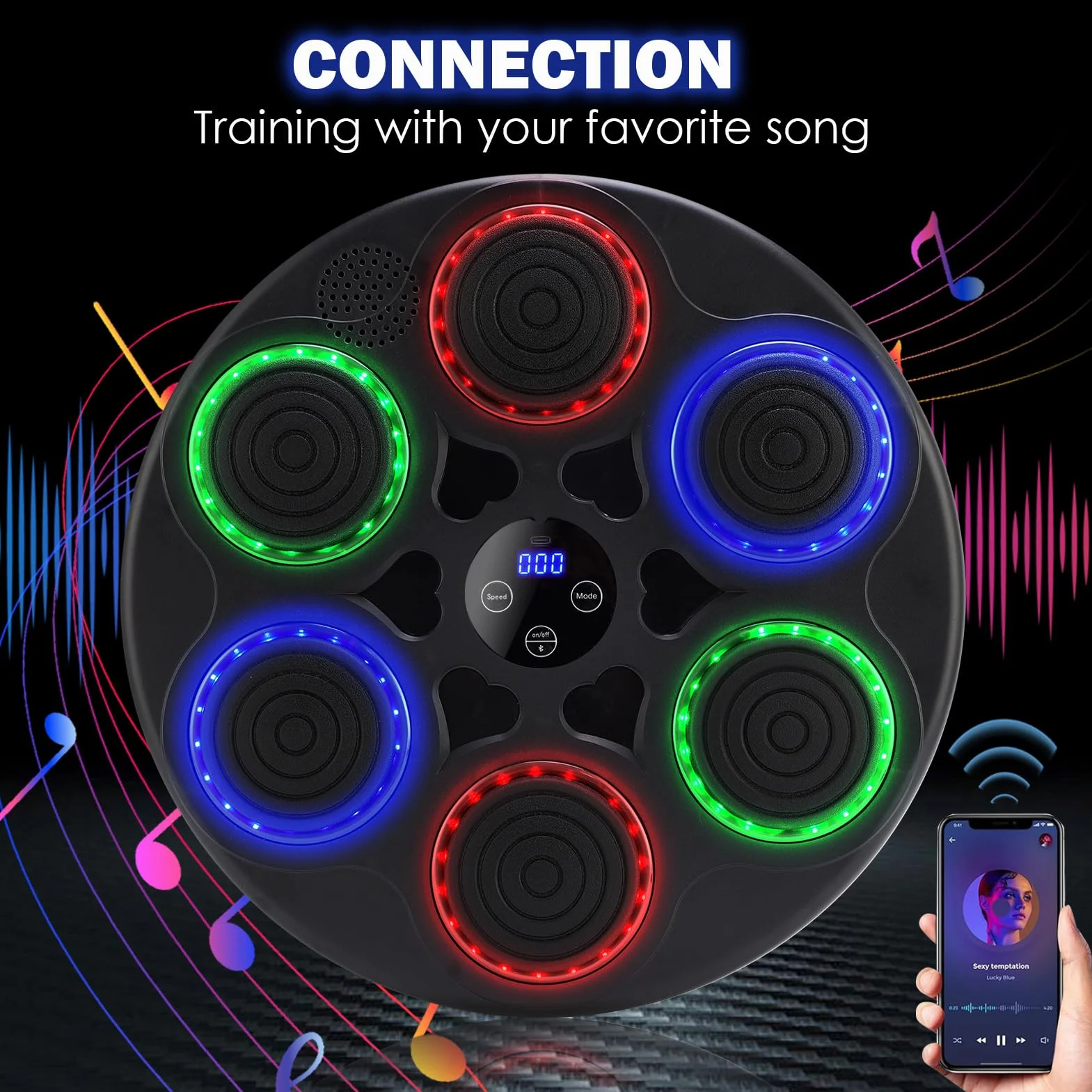 Maszynka do boksu z muzyką Bluetooth LED 9 trybów prędkości montowana na ścianie