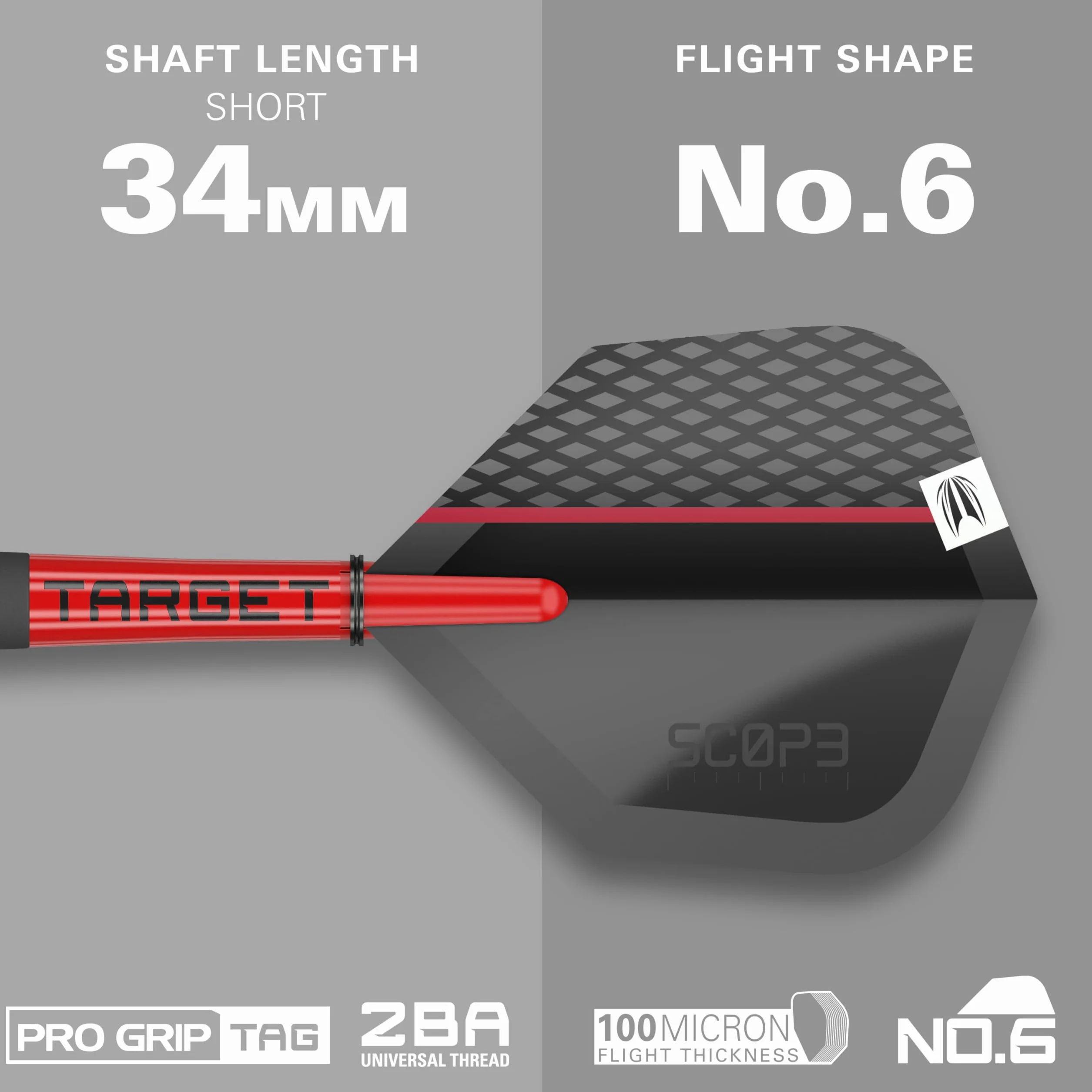 Target Darts Scope Soft Tip Darts, zestaw rzutek z 90% wolframu, czerwono-czarne, pikselowe końcówki, 10-21G
