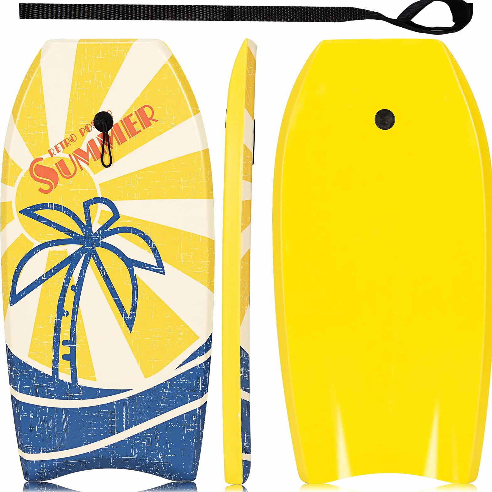 COSTWAY deska do pływania surfingowa dla dzieci 93x47 cm z linką na nadgarstek żółta