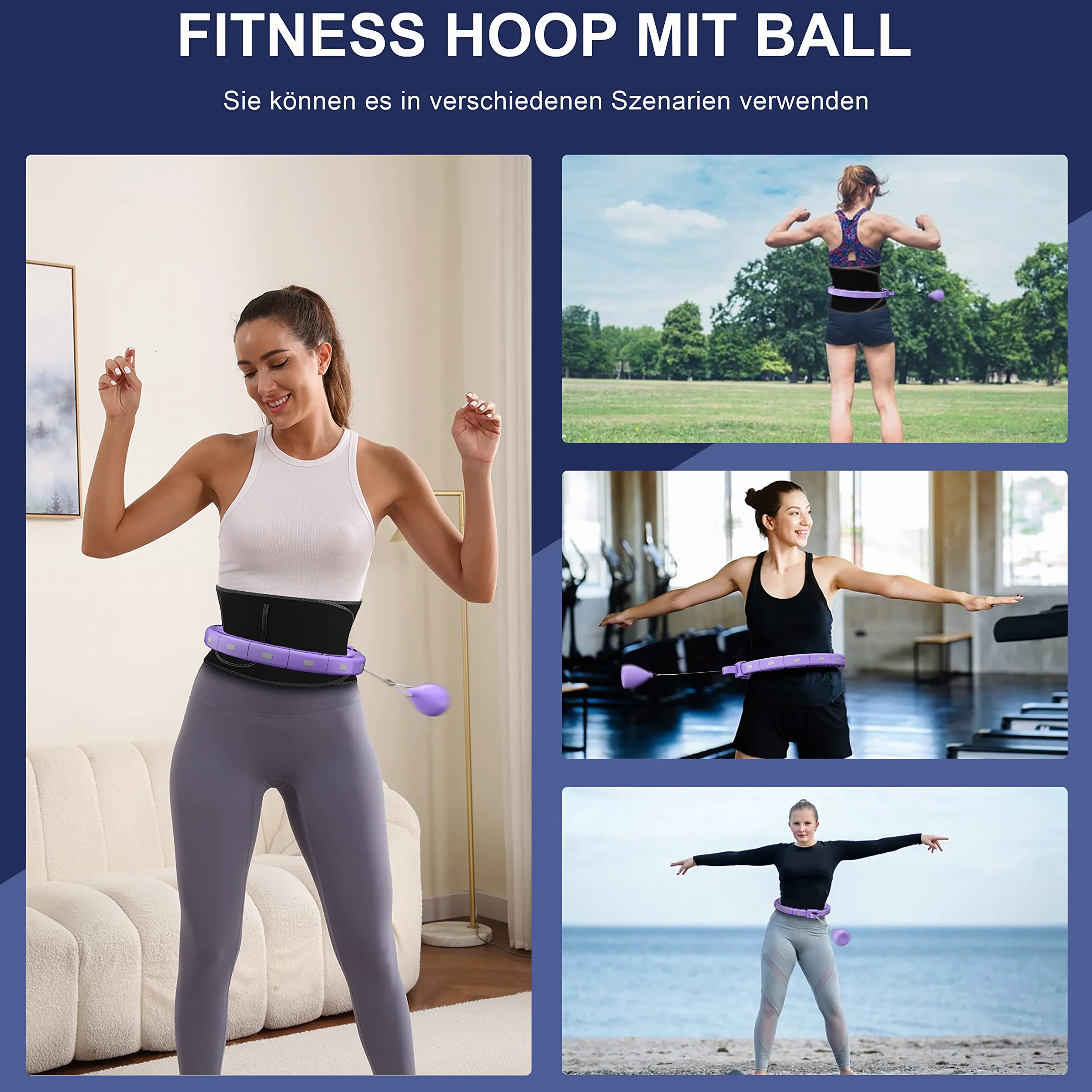Smart Fitness Hoop obręcz fitness z kulkami obciążającymi i wypustkami, cicha hula hop do odchudzania